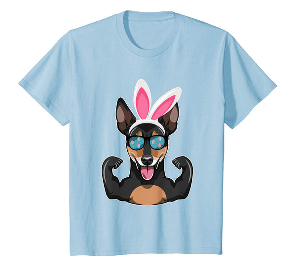 Strong Miniature Pinscher With Bunny Hat Happy Easter Shirt