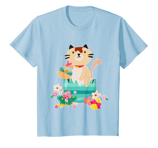 Cat Opening Big Egg &amp; Easter Eggs Basket Flowers Happy Shirt