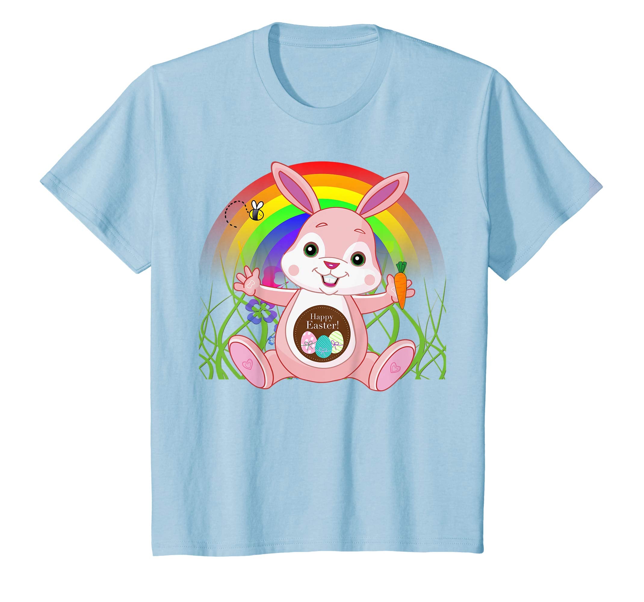 Kids Girls Easter Shirt Spring Easter Bunny Rainbow Fun T-Shirt