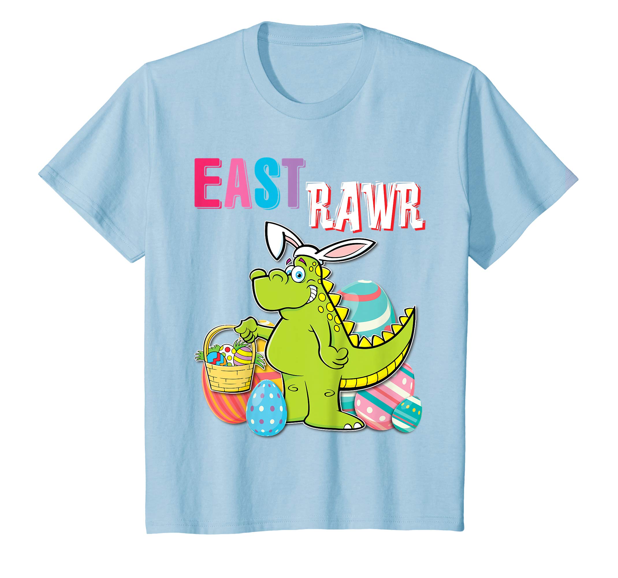 Dinosaur T-rex Bunny With Easter Eggs Basket Shirt East Rawr