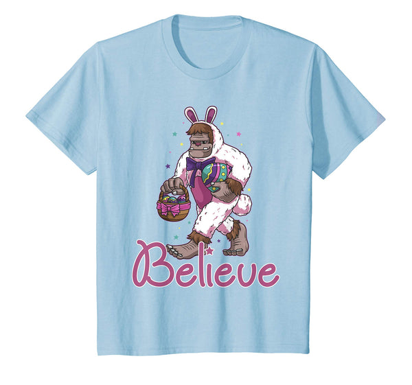 Kids Believe Easter Bunny Bigfoot Sasquatch Egg Basket T-Shirt