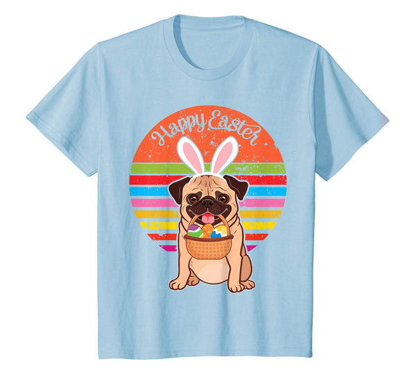 Pug Bunny Dog Easter Eggs Happy Easter Vintage Retro Shirt