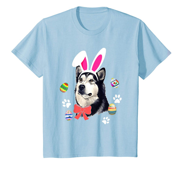 Funny Easter Face Husky With Bunny Ears And Eggs T Shirt