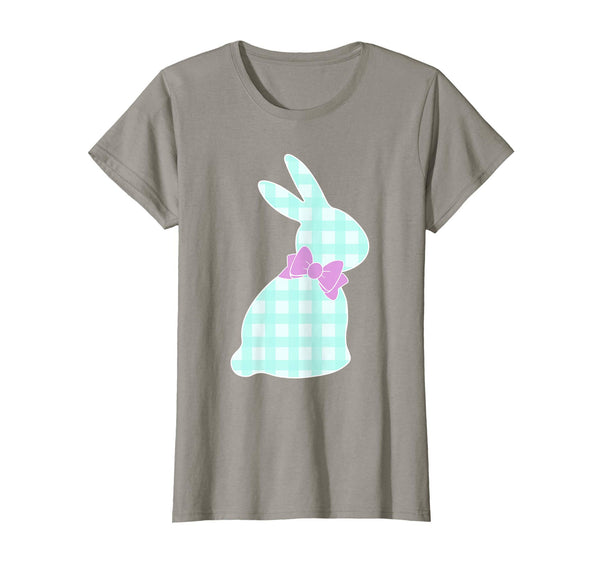 Bunny Buffalo Plaid Bow Happy Easter Women Girls T Shirt