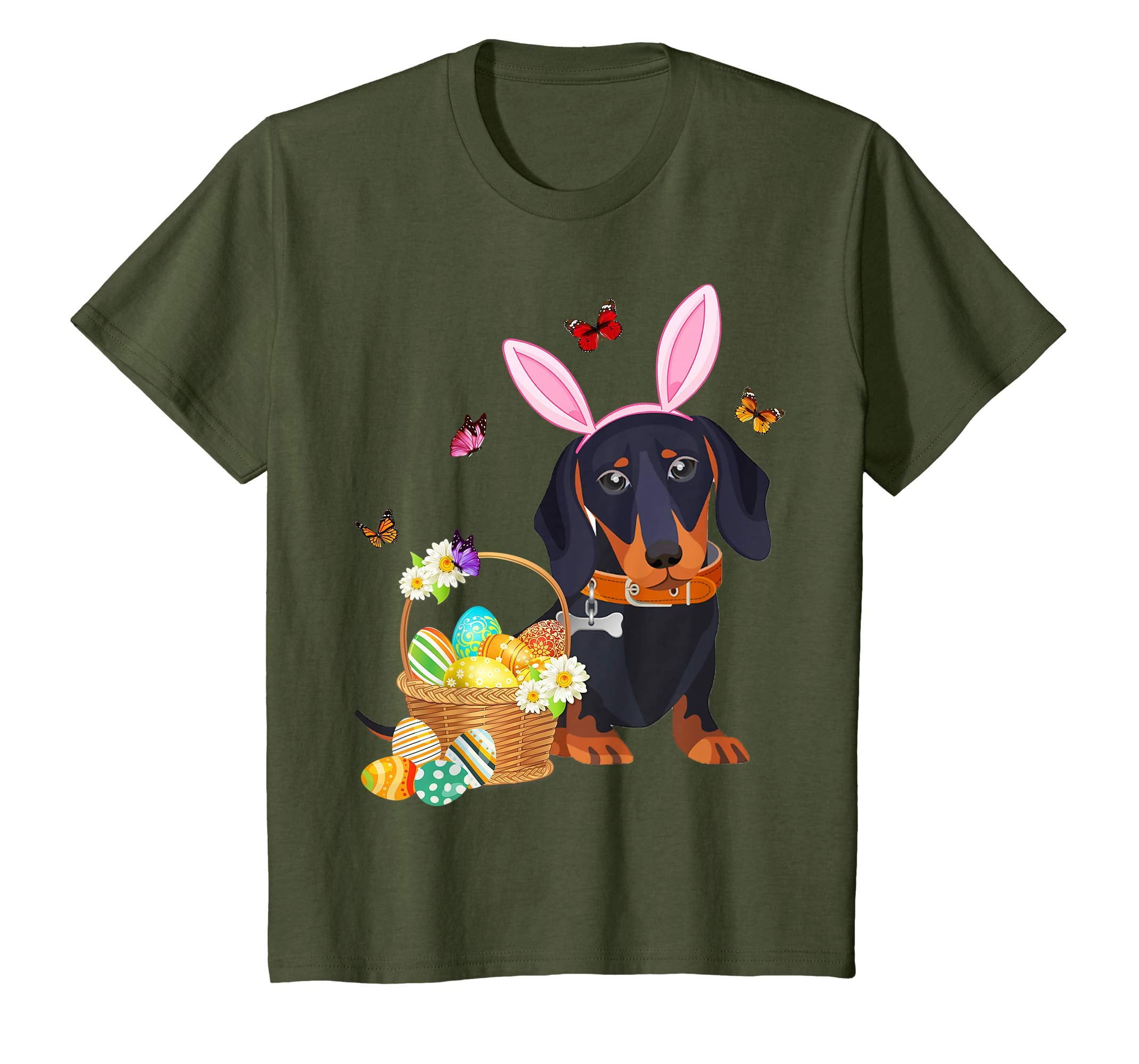 Dachshund Bunny Hat Rabbit Easter Eggs Shirt Happy Ea
