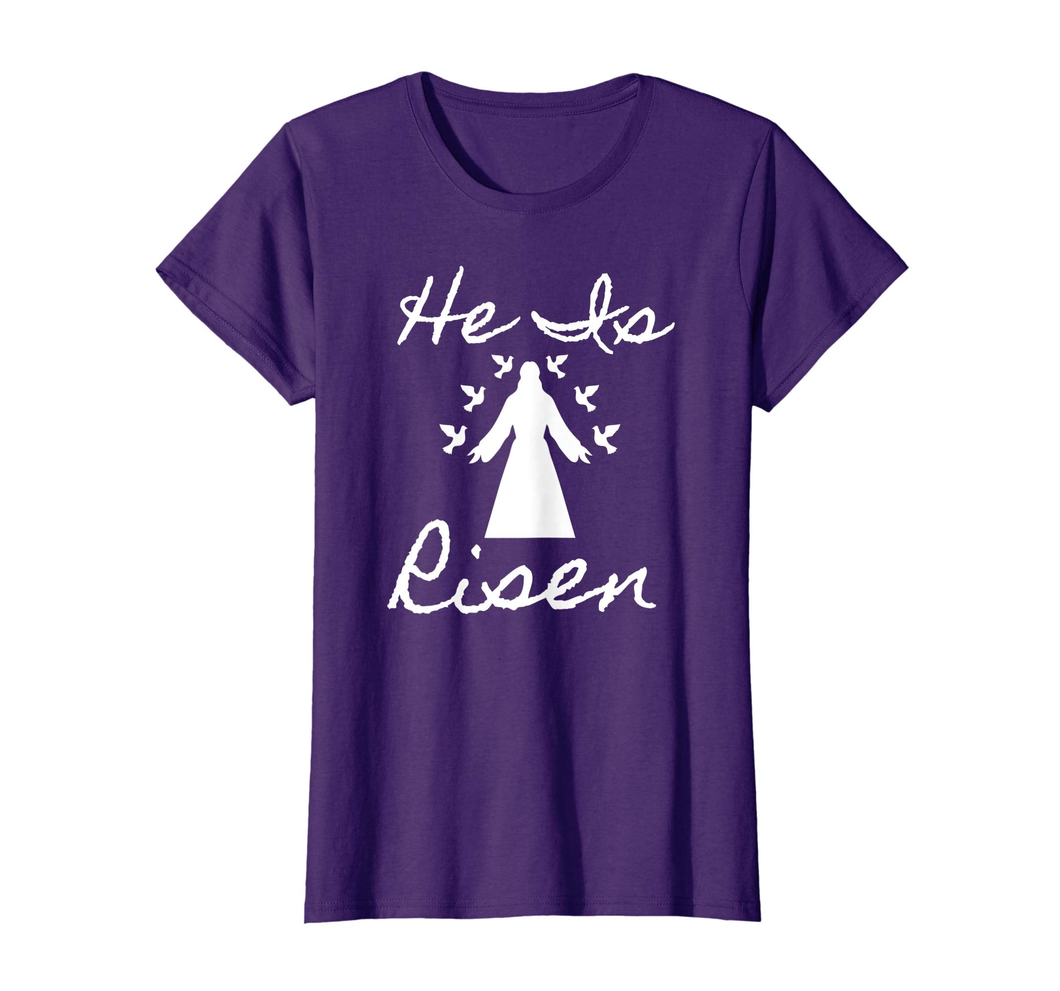 Christian Easter He Is Risen Tshirt Cross and Angel Wings