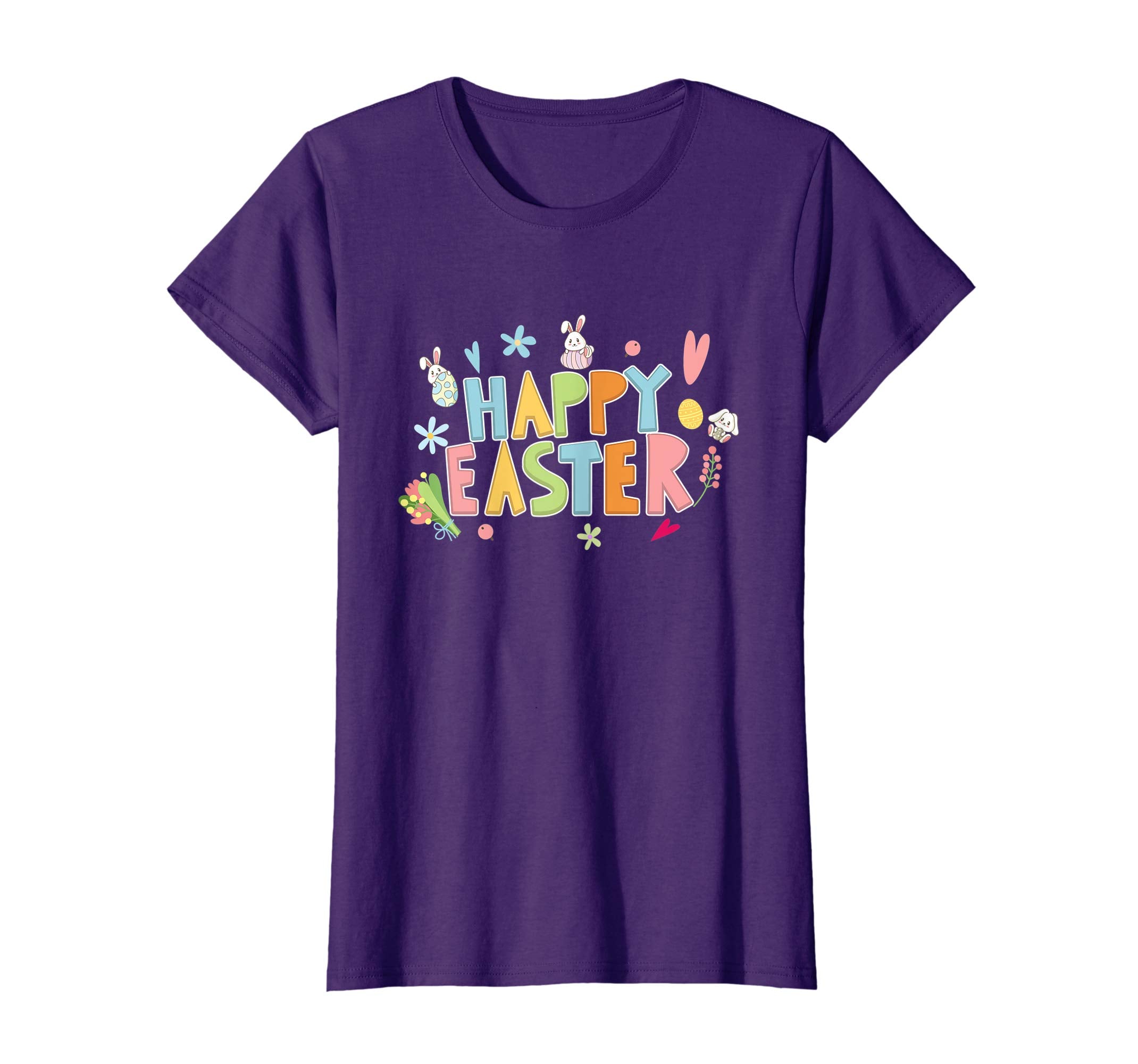 Happy Easter T-Shirt with Bunnies Eggs Flowers Carrots