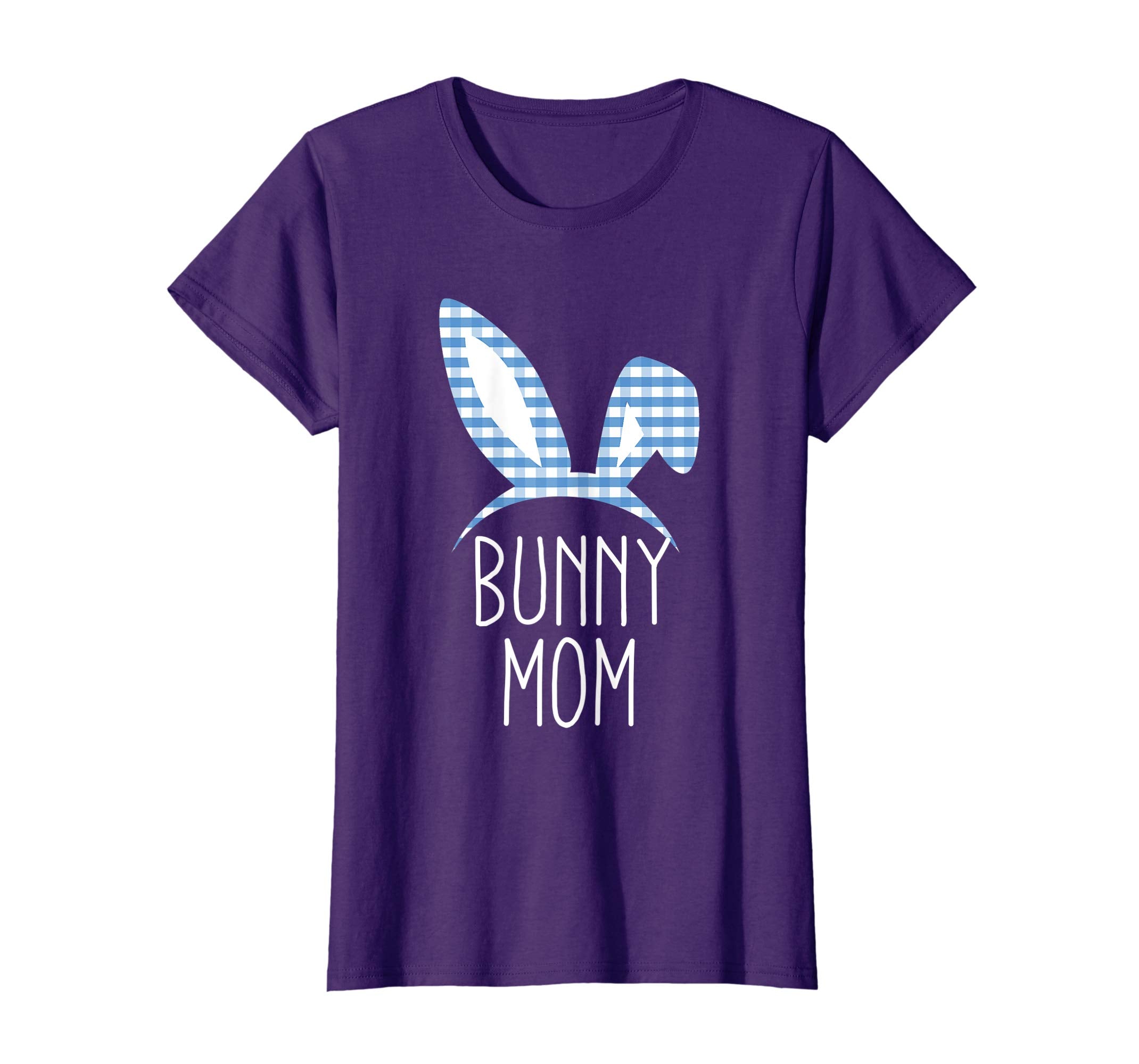 Womens Bunny Mom Gingham Check Ear Easter T Shirt for Mommy Mother