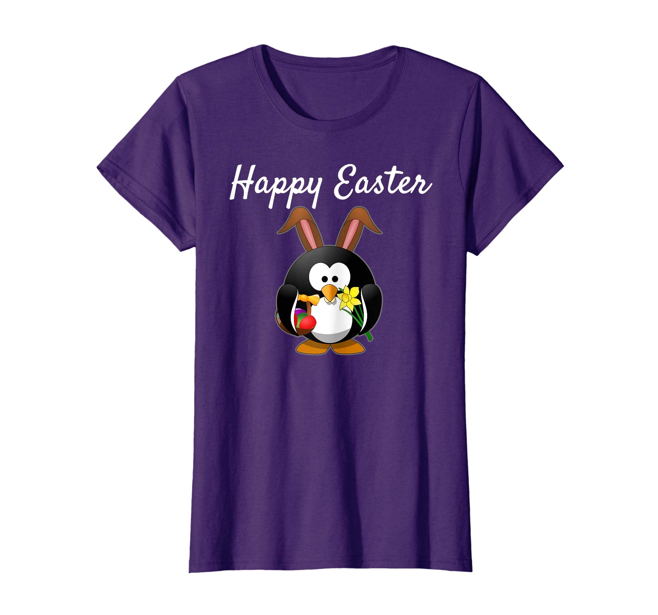 Happy Easter Penguin Easter Egg Ears Flowers T-Shirt