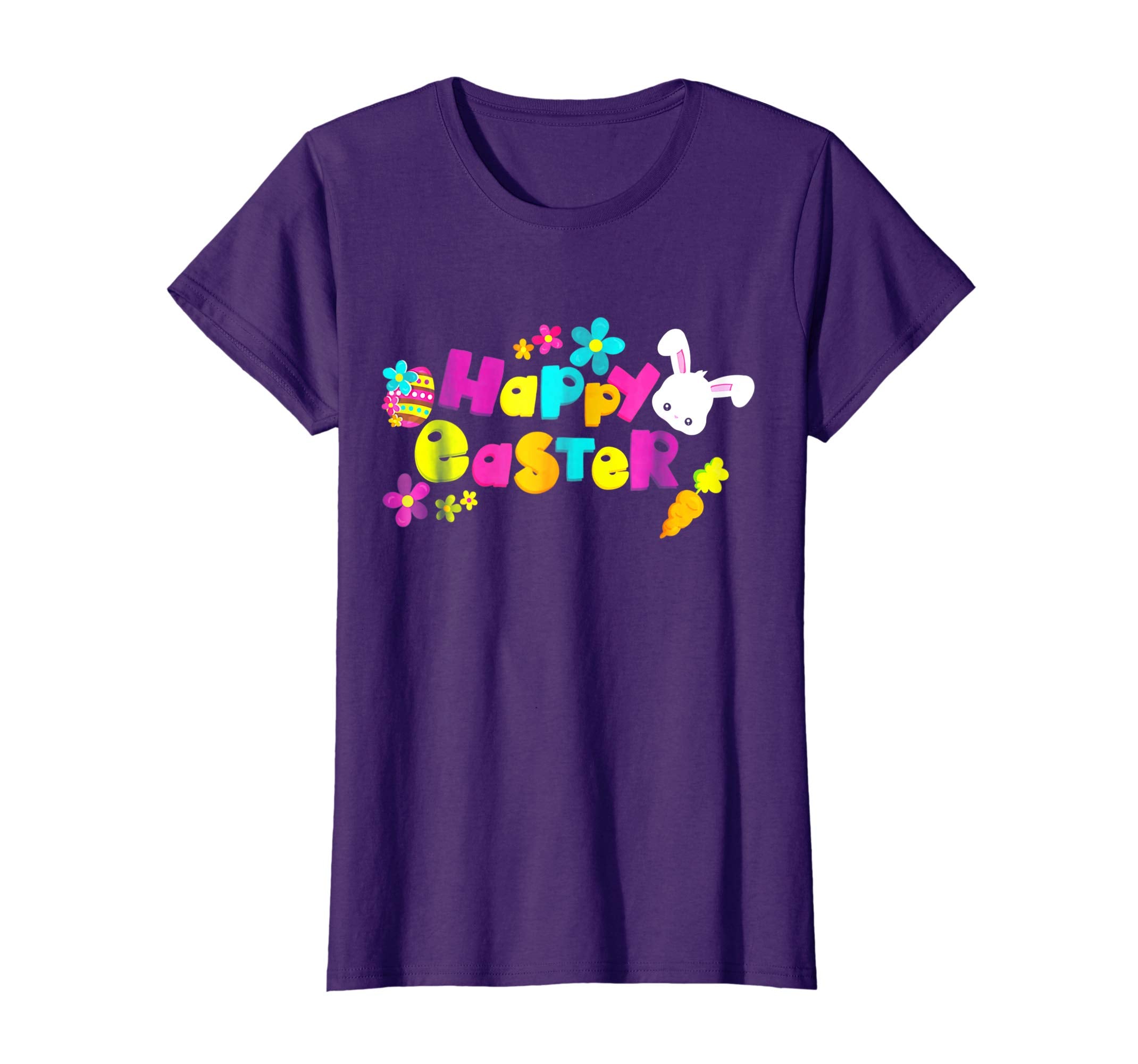 Happy Easter T-Shirt with Bunnies Eggs Flowers Carrots