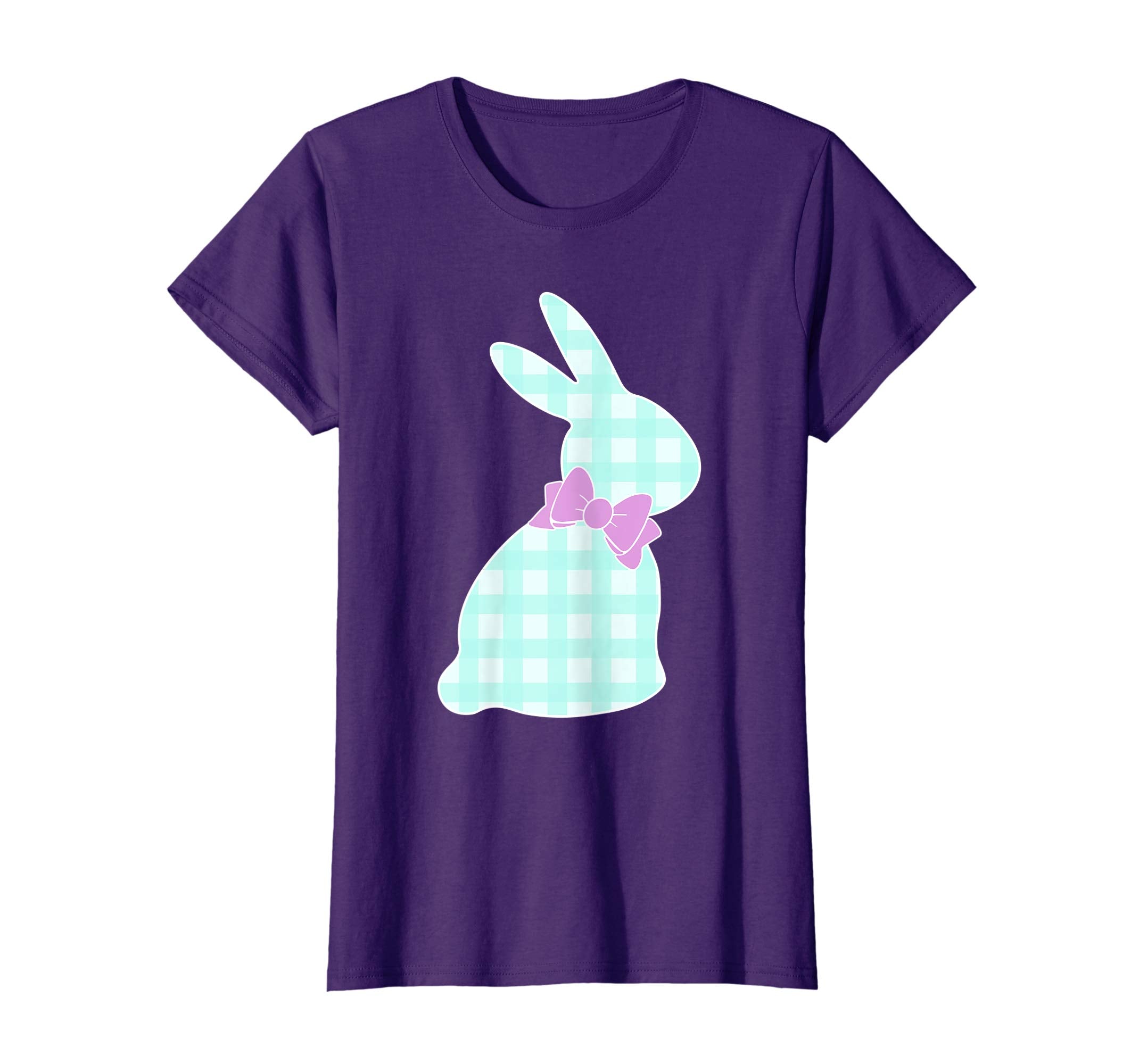 Bunny Buffalo Plaid Bow Happy Easter Women Girls T Shirt