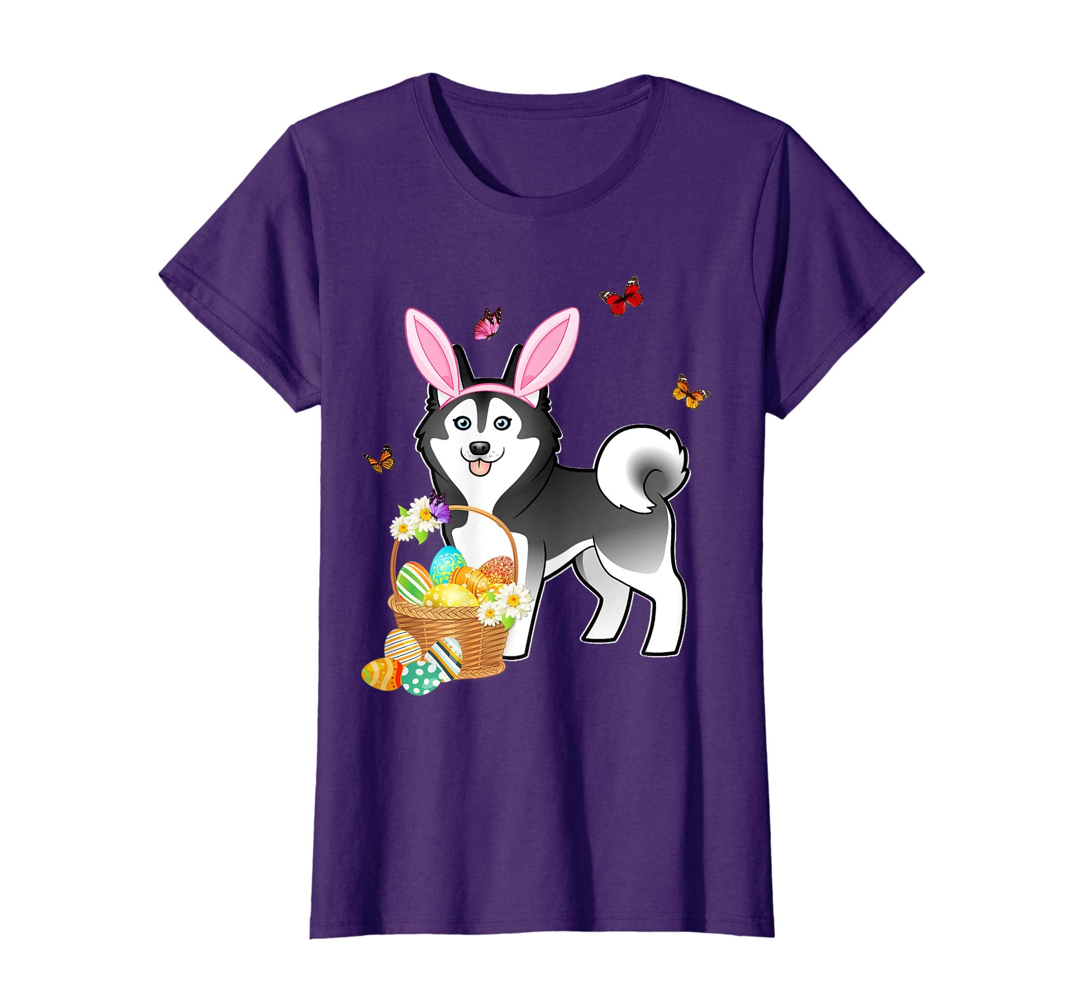 Siberian Husky Bunny Hat Rabbit Easter Eggs Shirt Happy Ea