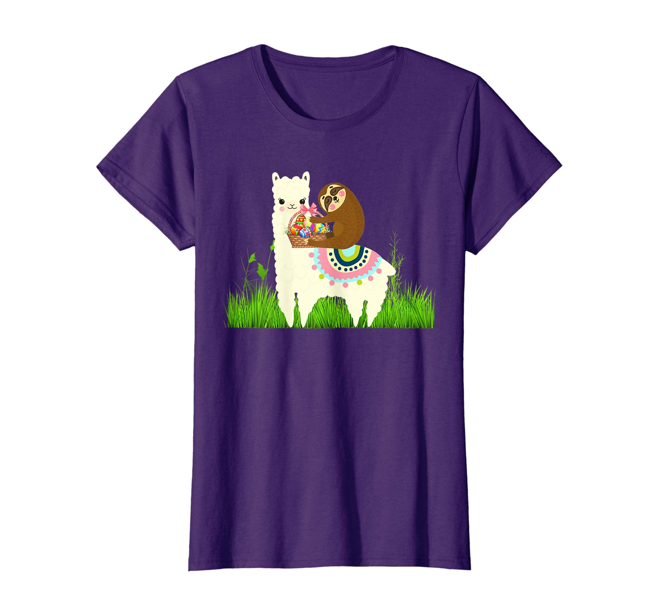 Cute Sloth riding Llama with Eggs Easter T shirt