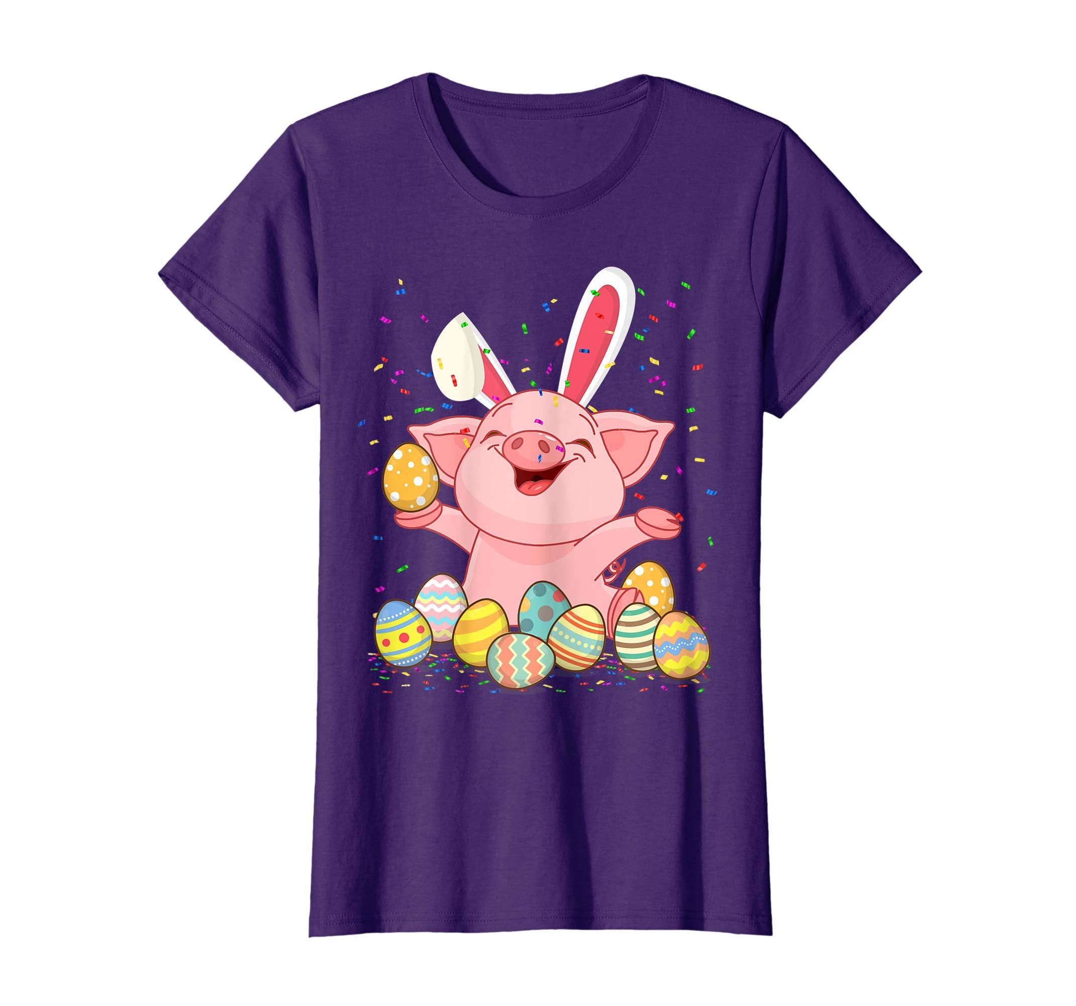 Pig &amp; Bunny Rabbit Ear Easter Eggs Shirt Happy Easter Day