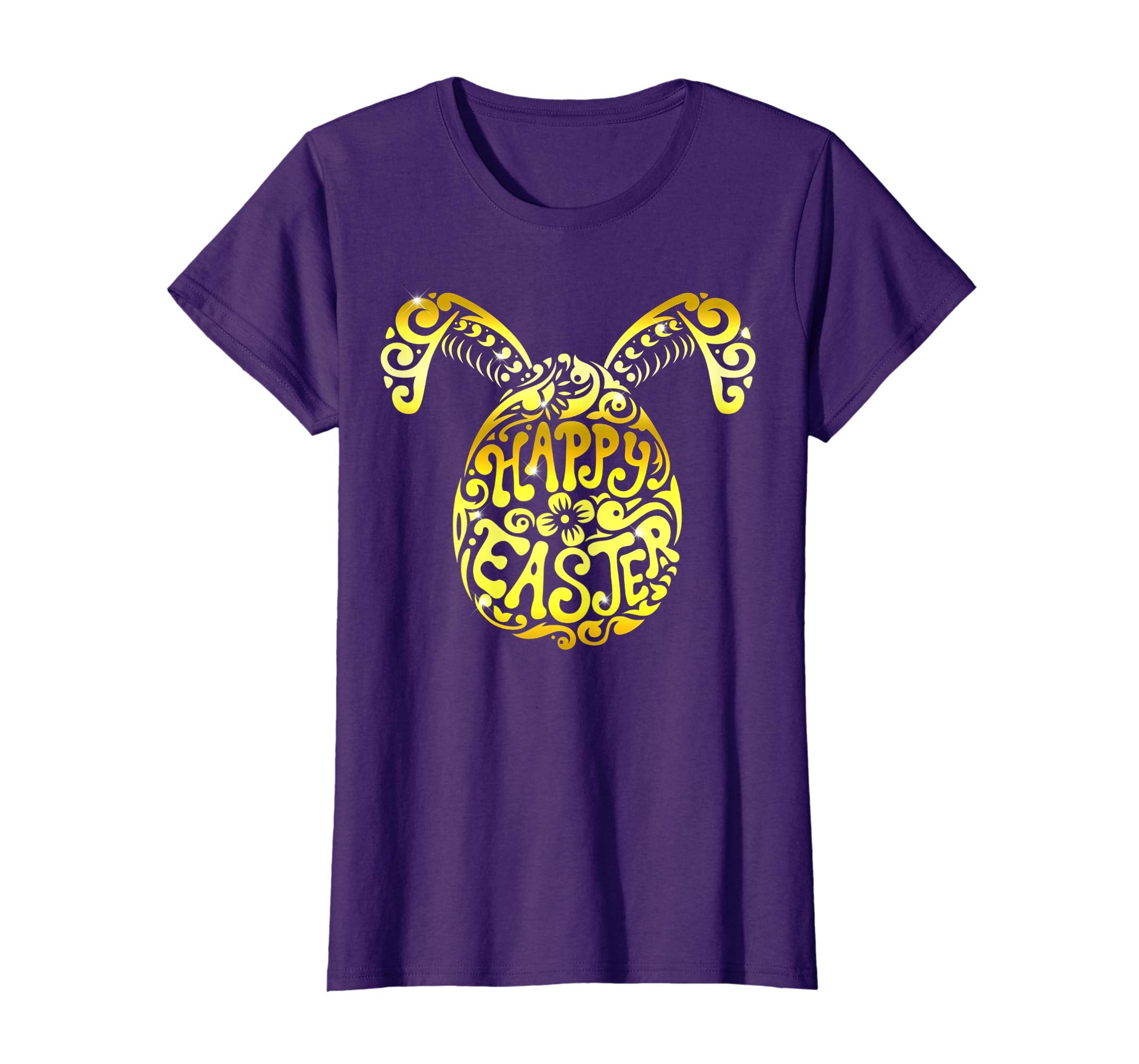 Happy Easter Bunny Tee shirt with Easter Eggs Gold Tee