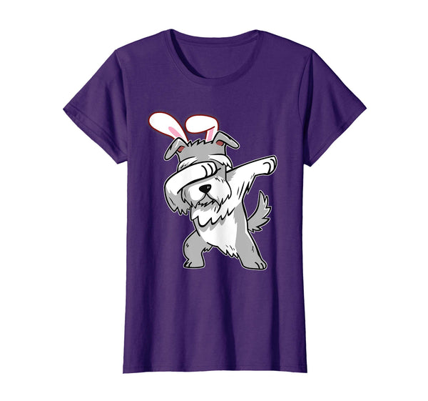 Easter Bunny Dabbing Schnauzer Dog Tshirt Rabbit Ears Gift