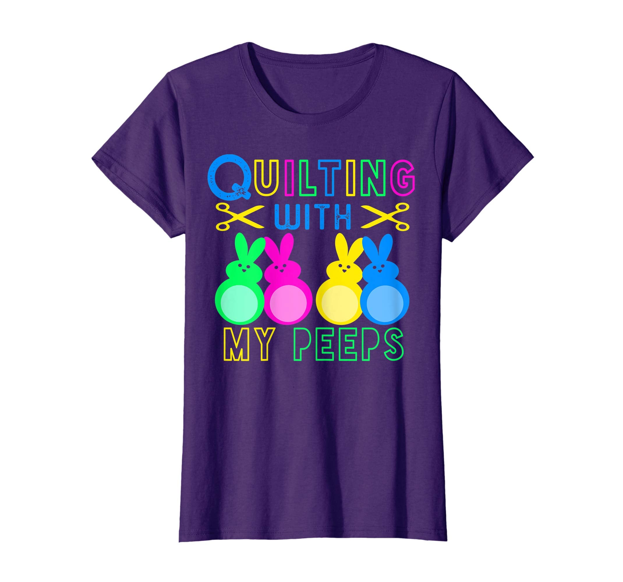 Quilting With My Peeps Easter Bunny TShirt women novelty
