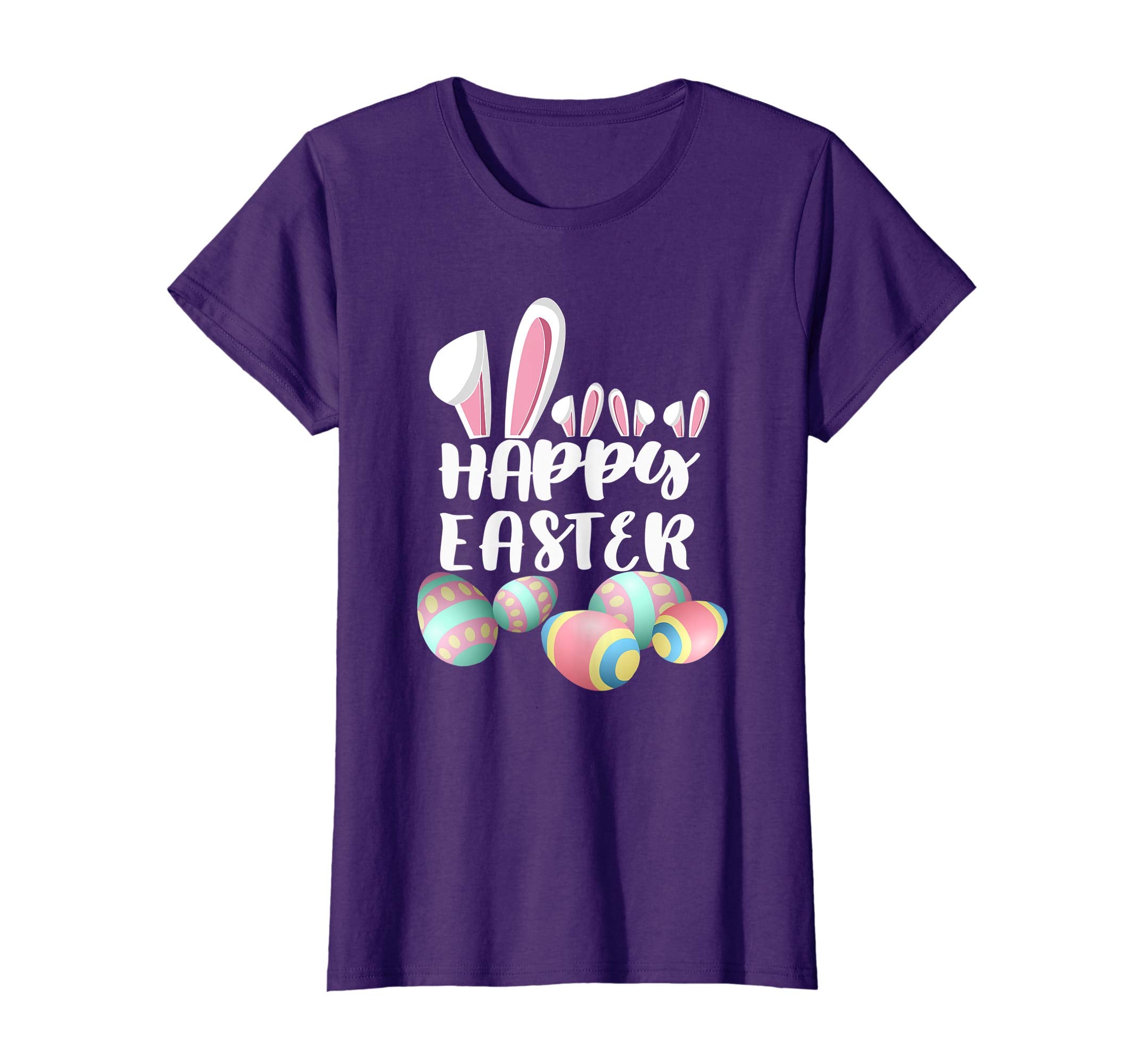 Happy Easter Bunny Ears Tee Shirt With Easter Eggs Tee