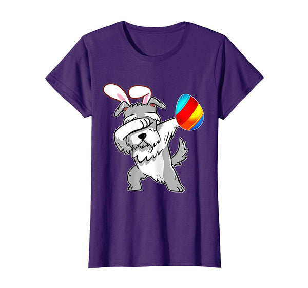 Easter Bunny Dabbing Schnauzer Dog Tshirt Egg Ears Gift