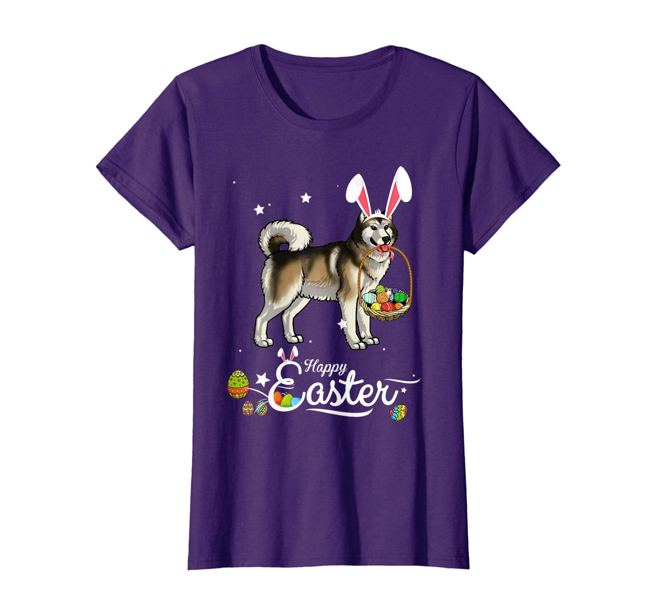 Alaskan Malamute Dog With Bunny Hat Easter Costume T Shirt