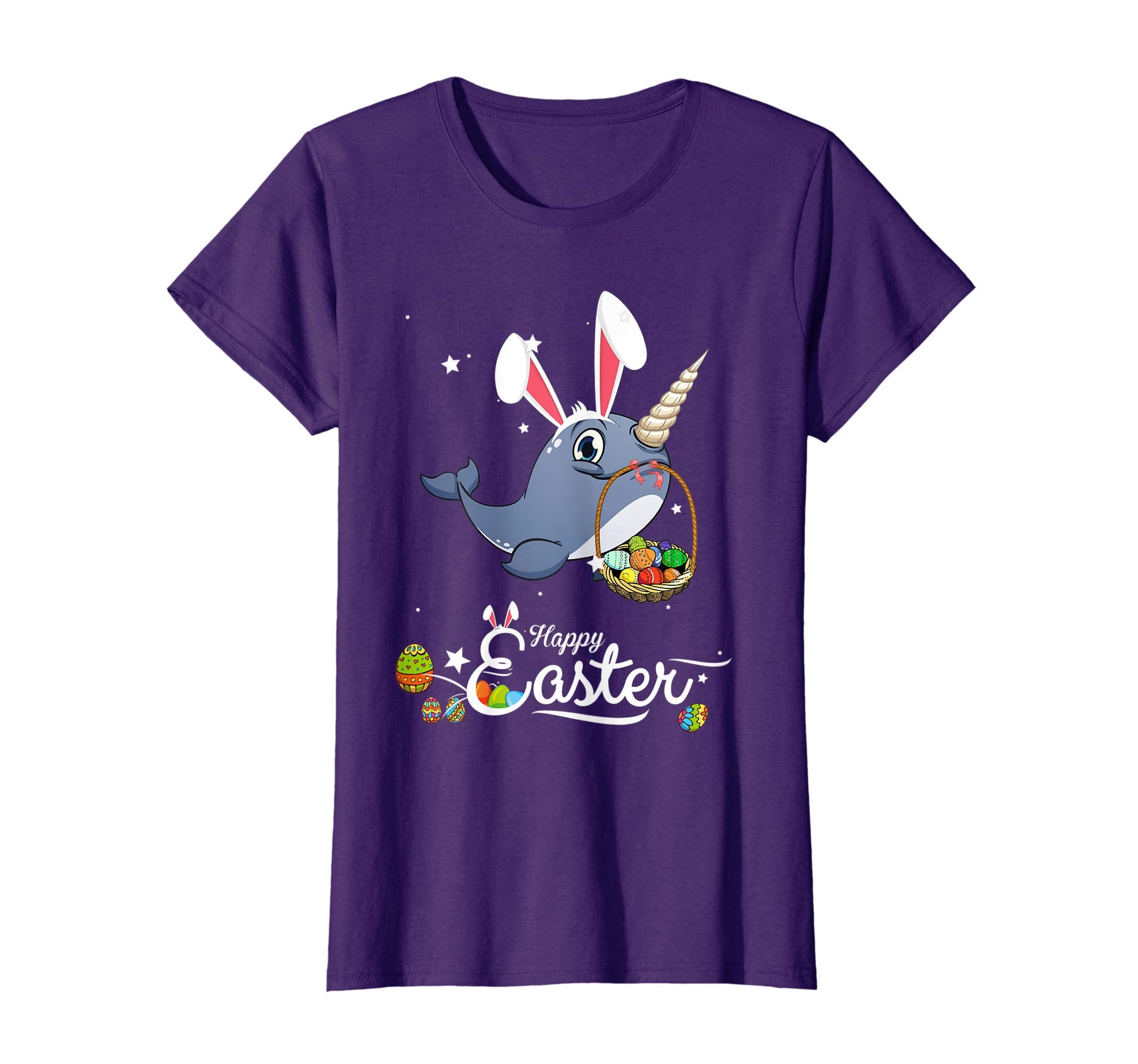 Cute Easter Narwhal with Bunny Ears and Eggs T Shirt