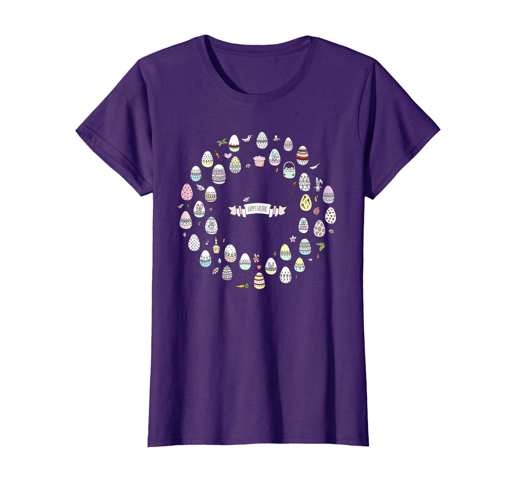 Women Girl Easter Eggs Wreath T-shirt Easter Basket Shirt