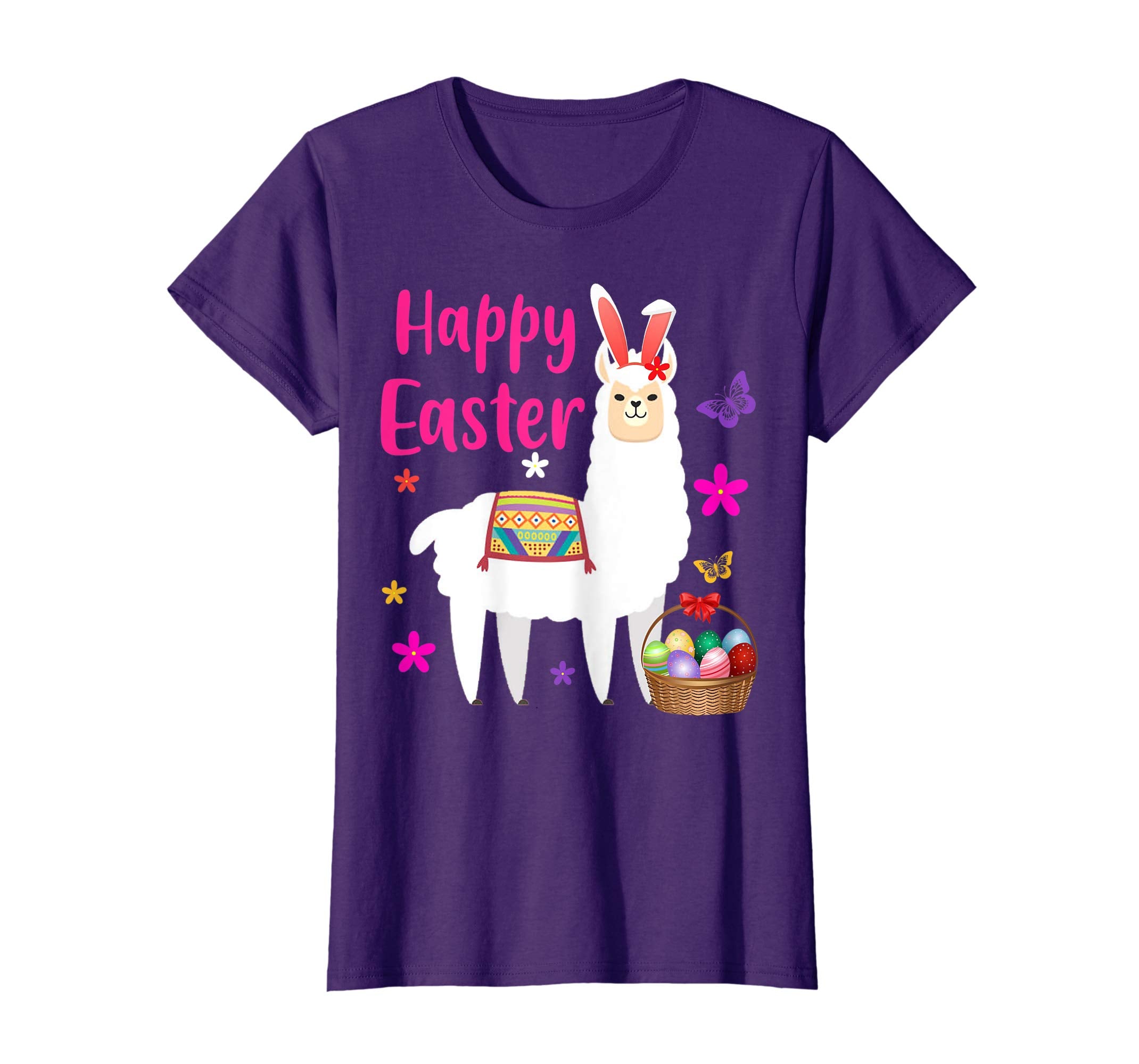 HAPPY EASTER LLAMA Bunny Gift Shirt Girls Women Kids