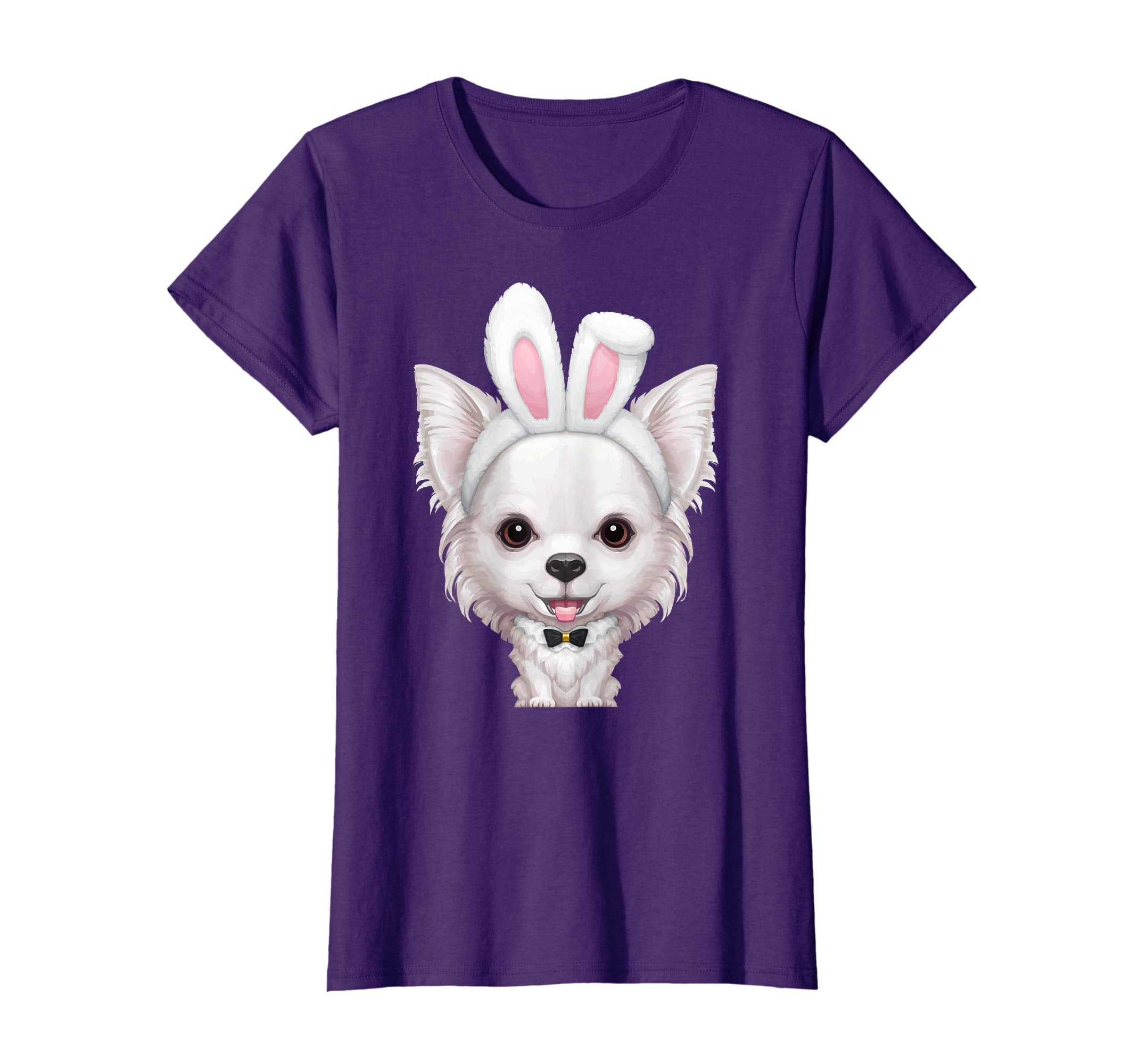 White Long Coat Chihuahua in Easter Bunny Costume T-Shirt