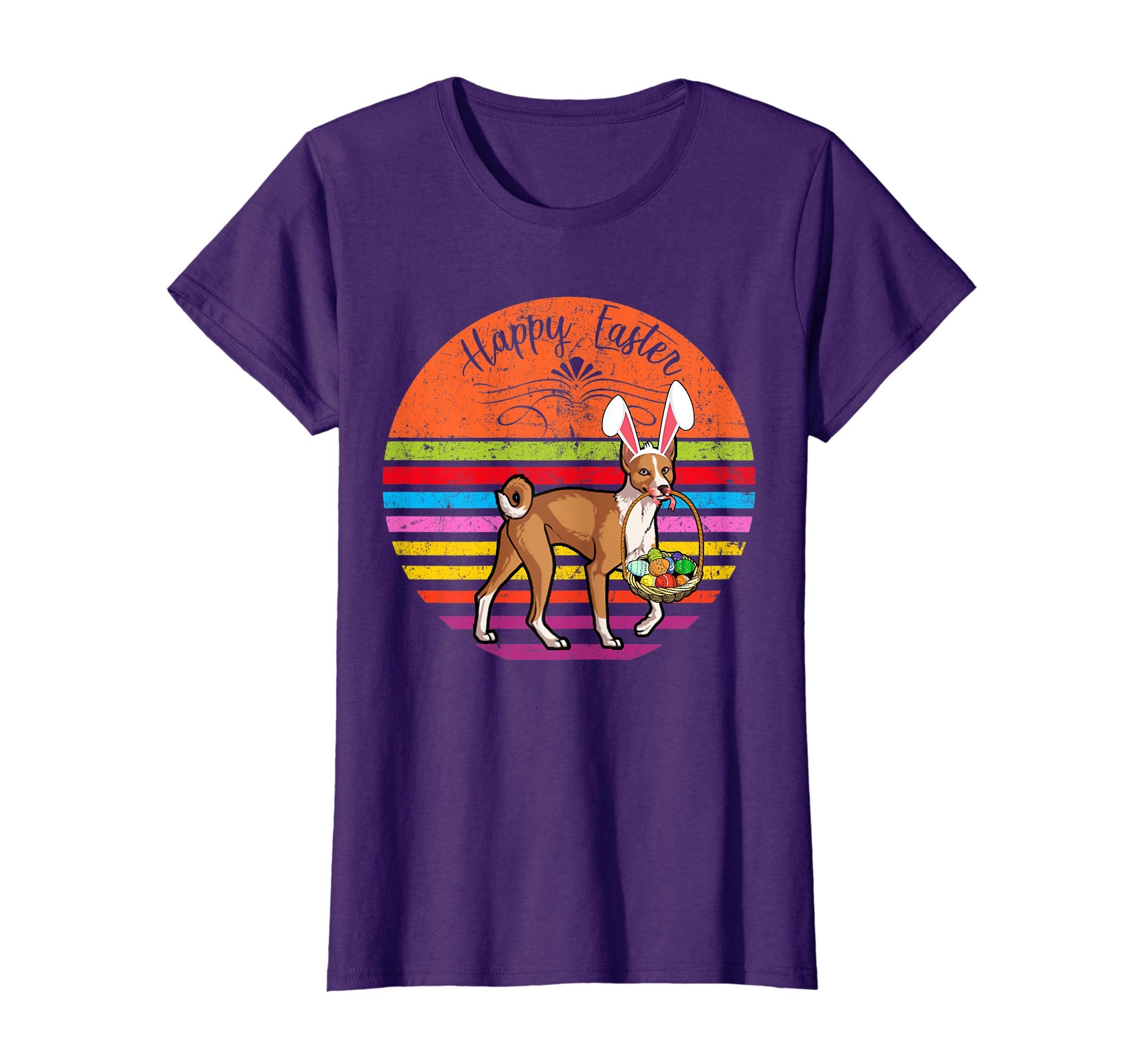 Cute Basenji Dog With Bunny Hat Happy Easter Eggs T Shirt