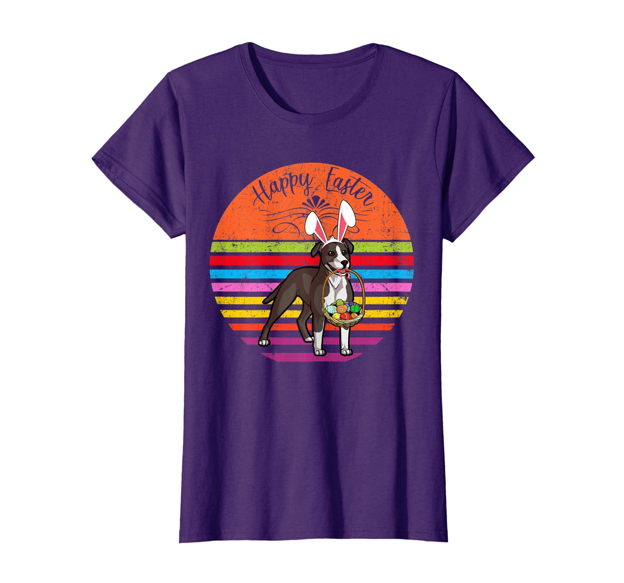 Cute Pit Bull Dog With Bunny Hat Happy Easter Eggs T Shirt