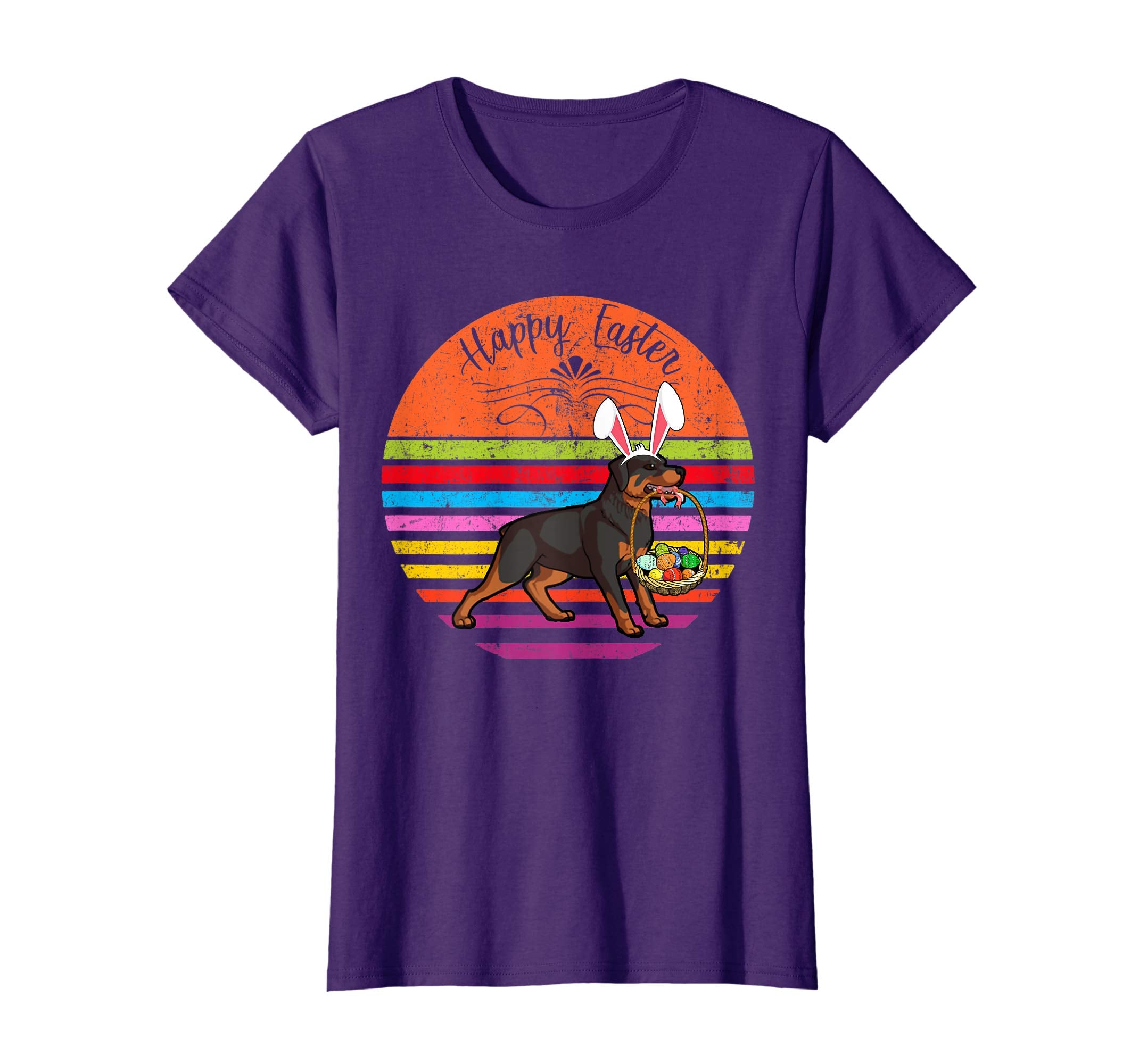Cute Rottweiler Dog With Bunny Hat Happy Easter Eggs T Shirt