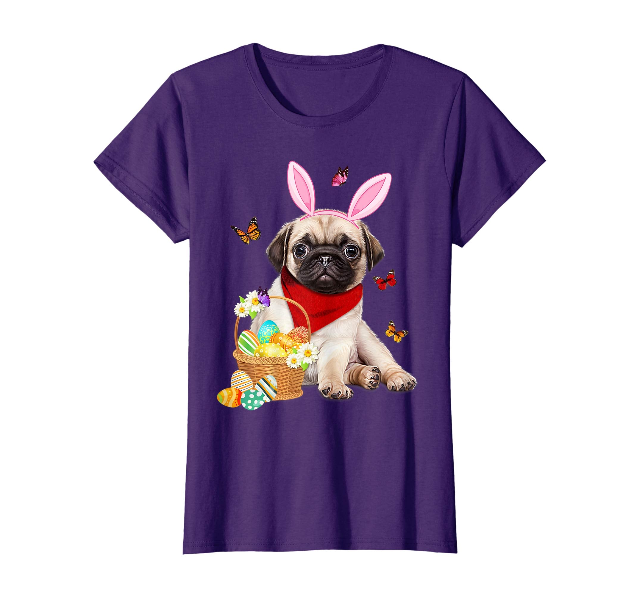 Pug Bunny Hat Rabbit Easter Eggs Shirt Happy Ea