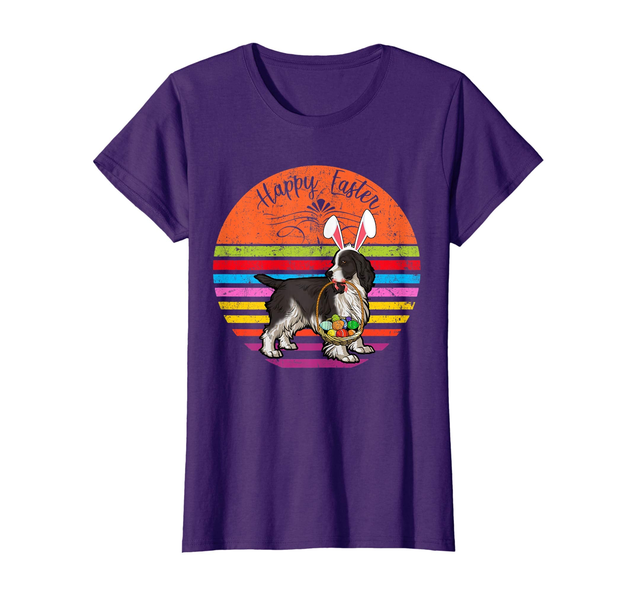 Cute Springer Spaniel Dog With Bunny Hat Easter Eggs T Shirt