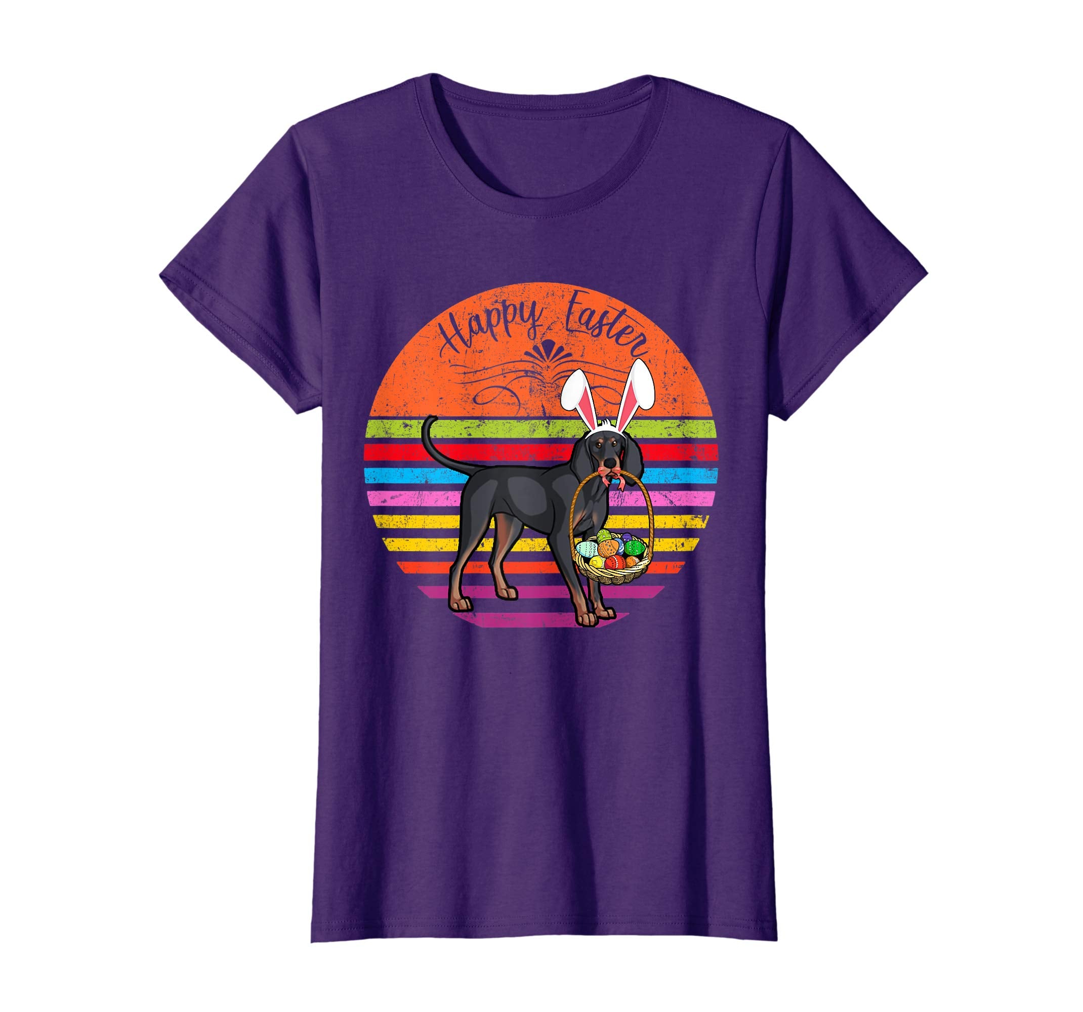 Cute Black And Tan Coonhound Dog With Bunny Hat Easter Shirt