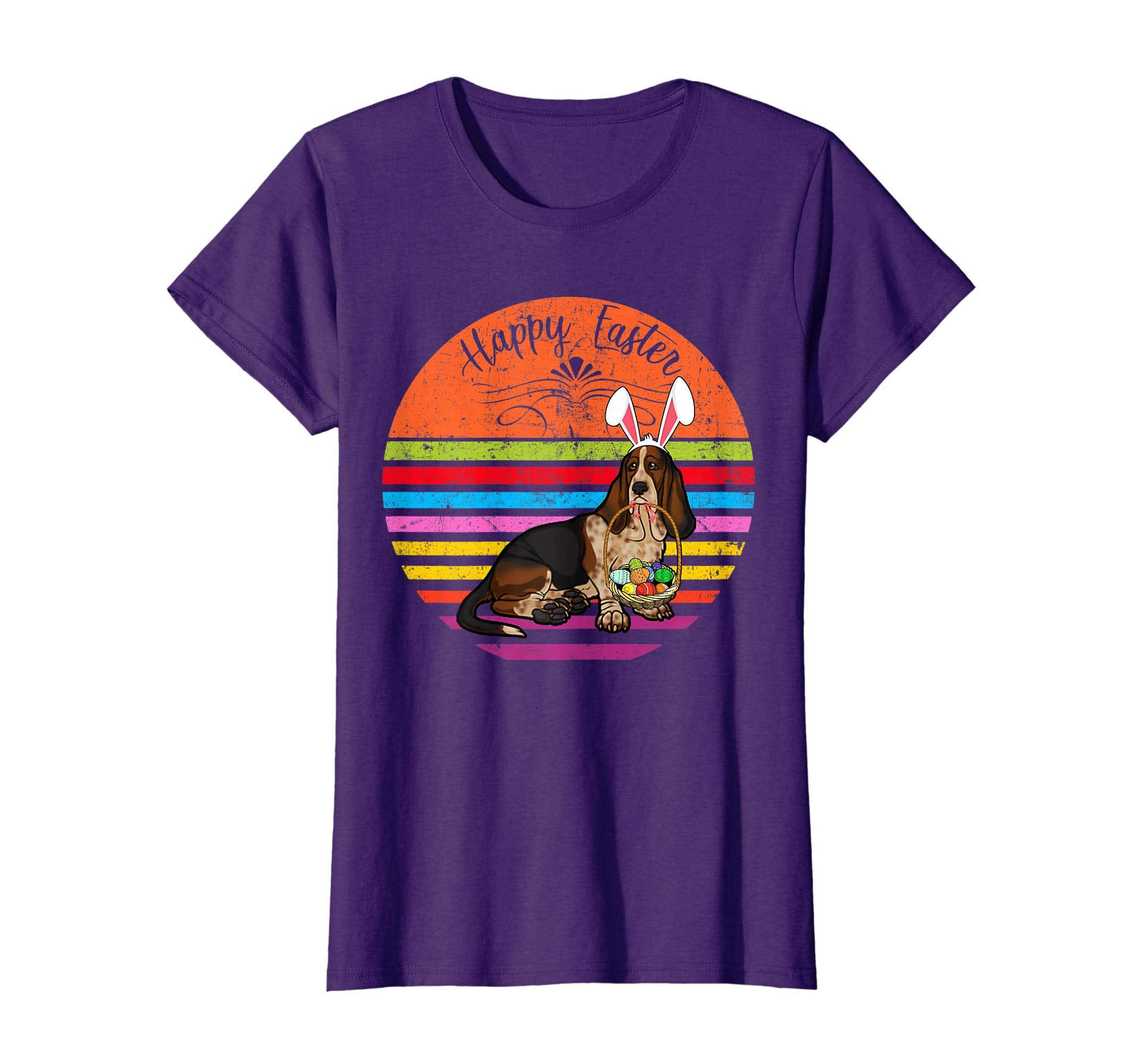 Cute Basset Hound Dog With Bunny Hat Happy Easter Eggs Shirt