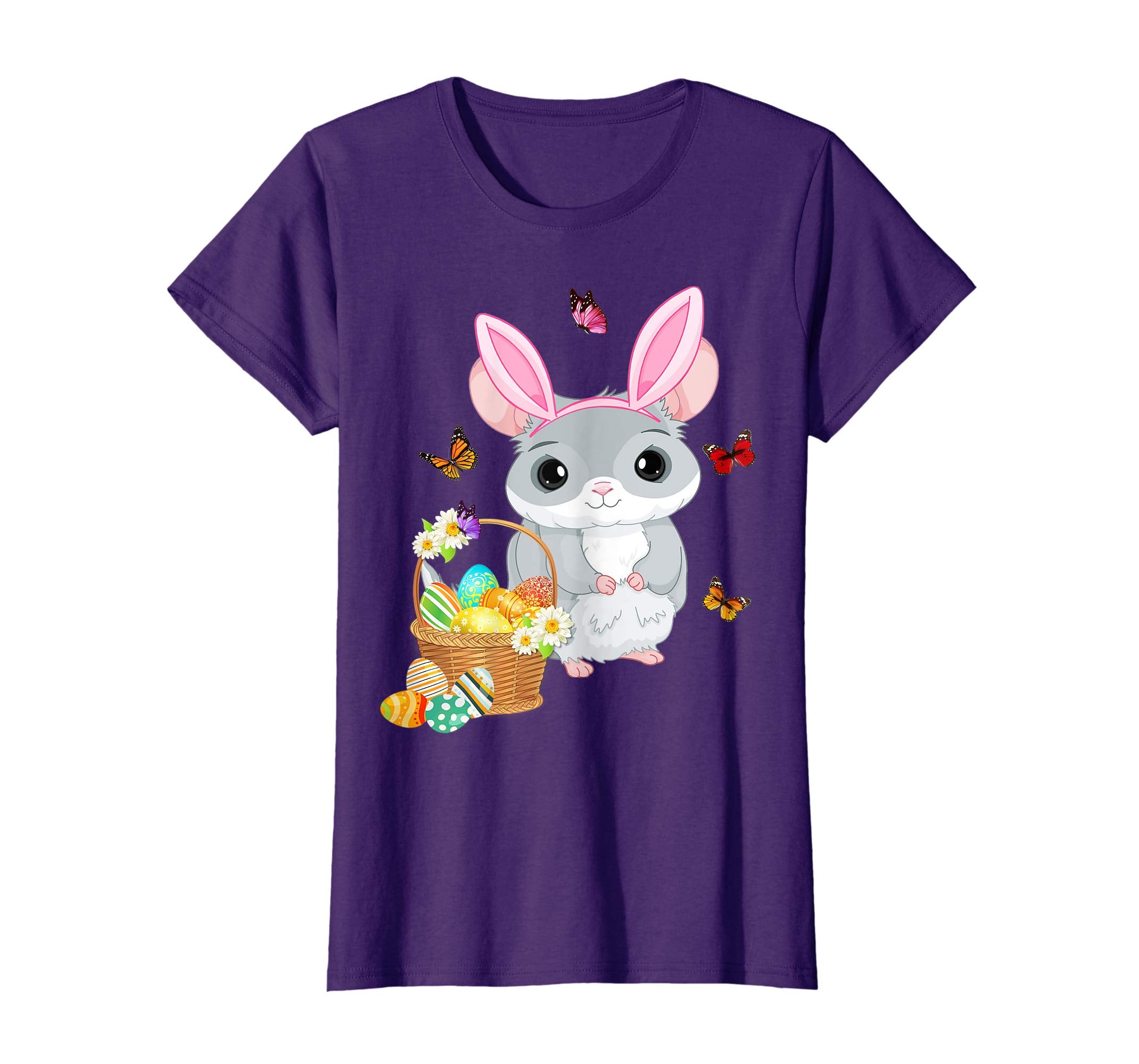 Chinchilla Bunny Hat Rabbit Easter Eggs Shirt Happy Ea