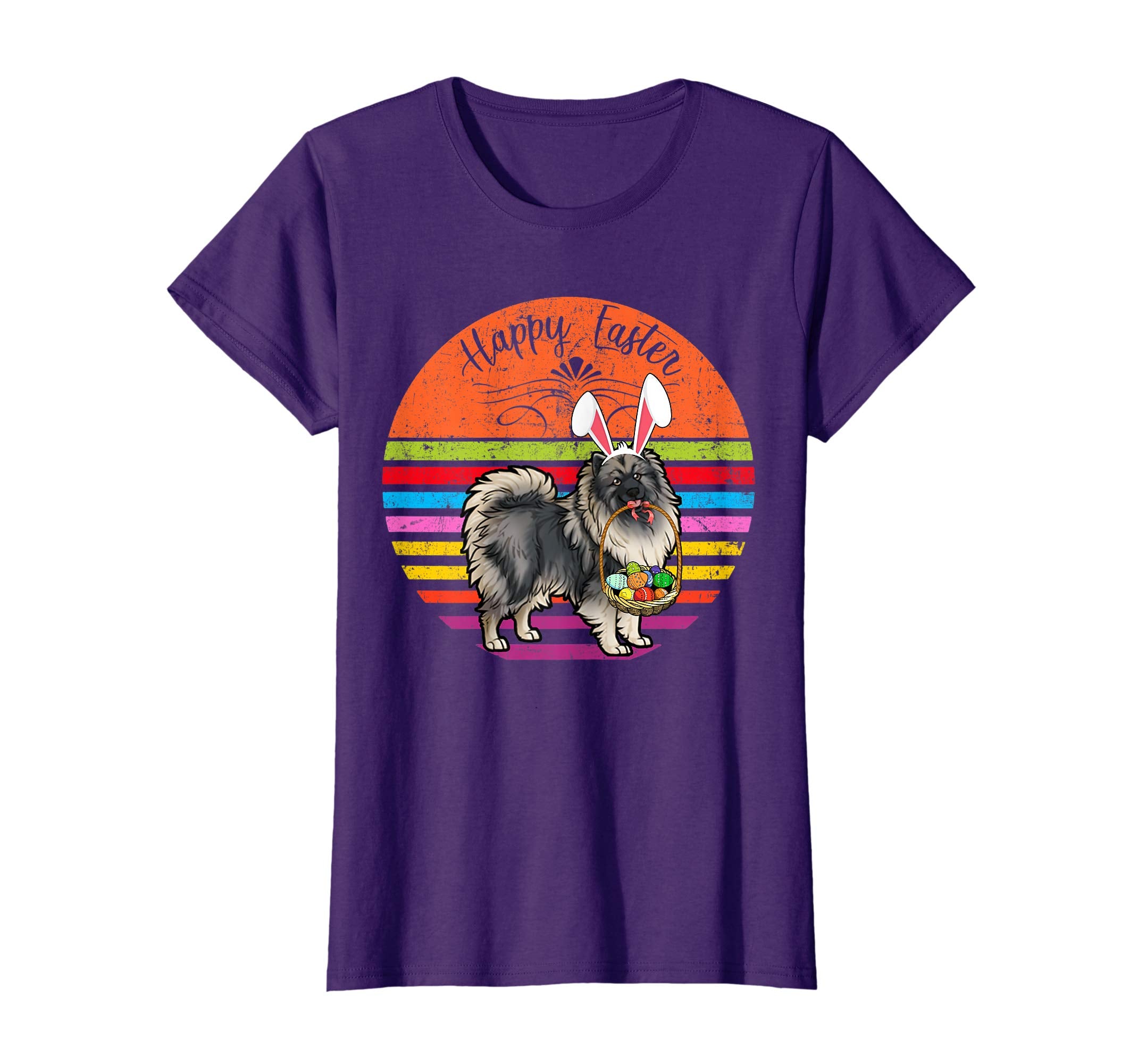 Cute Keeshond Dog With Bunny Hat Happy Easter Eggs T Shirt