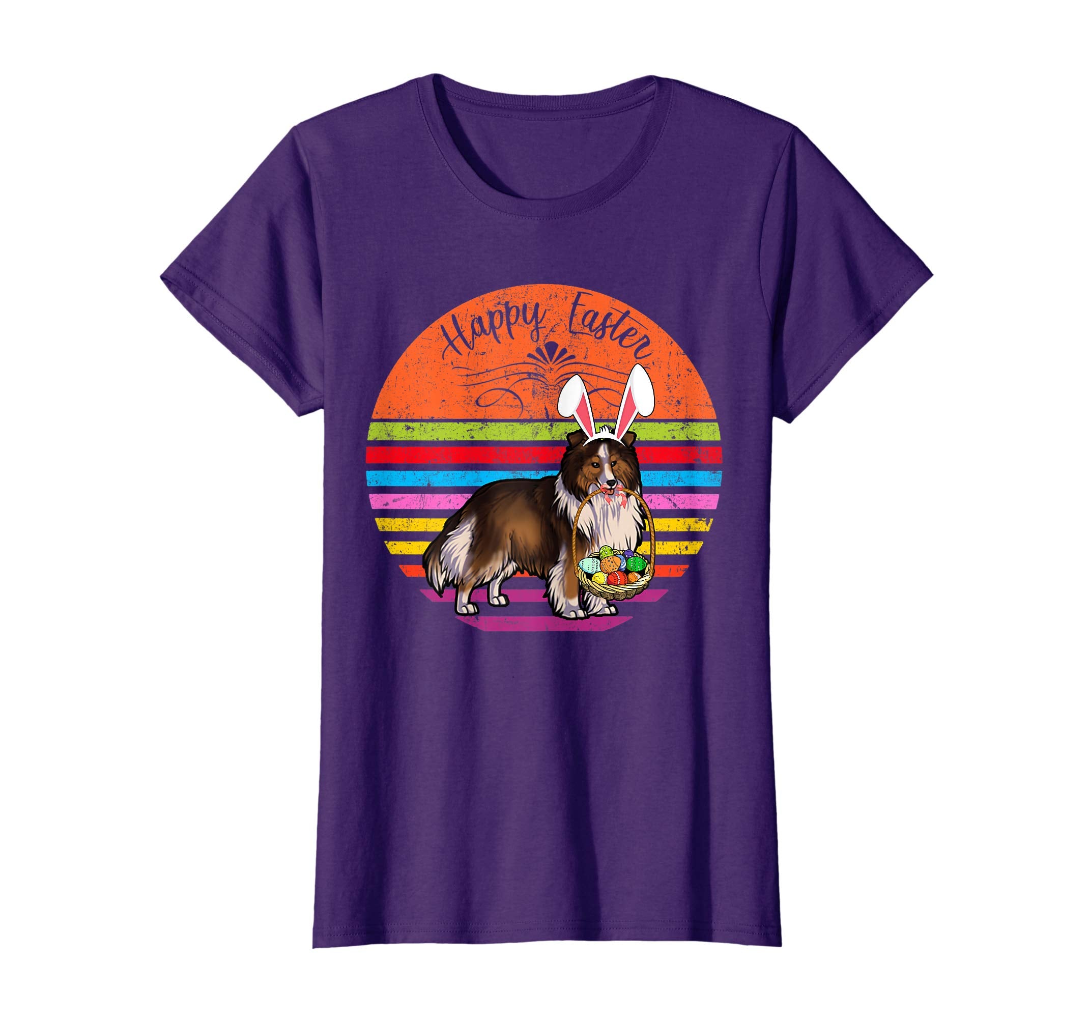Cute Shetland Sheepdog Dog With Bunny Hat Easter Eggs Shirt