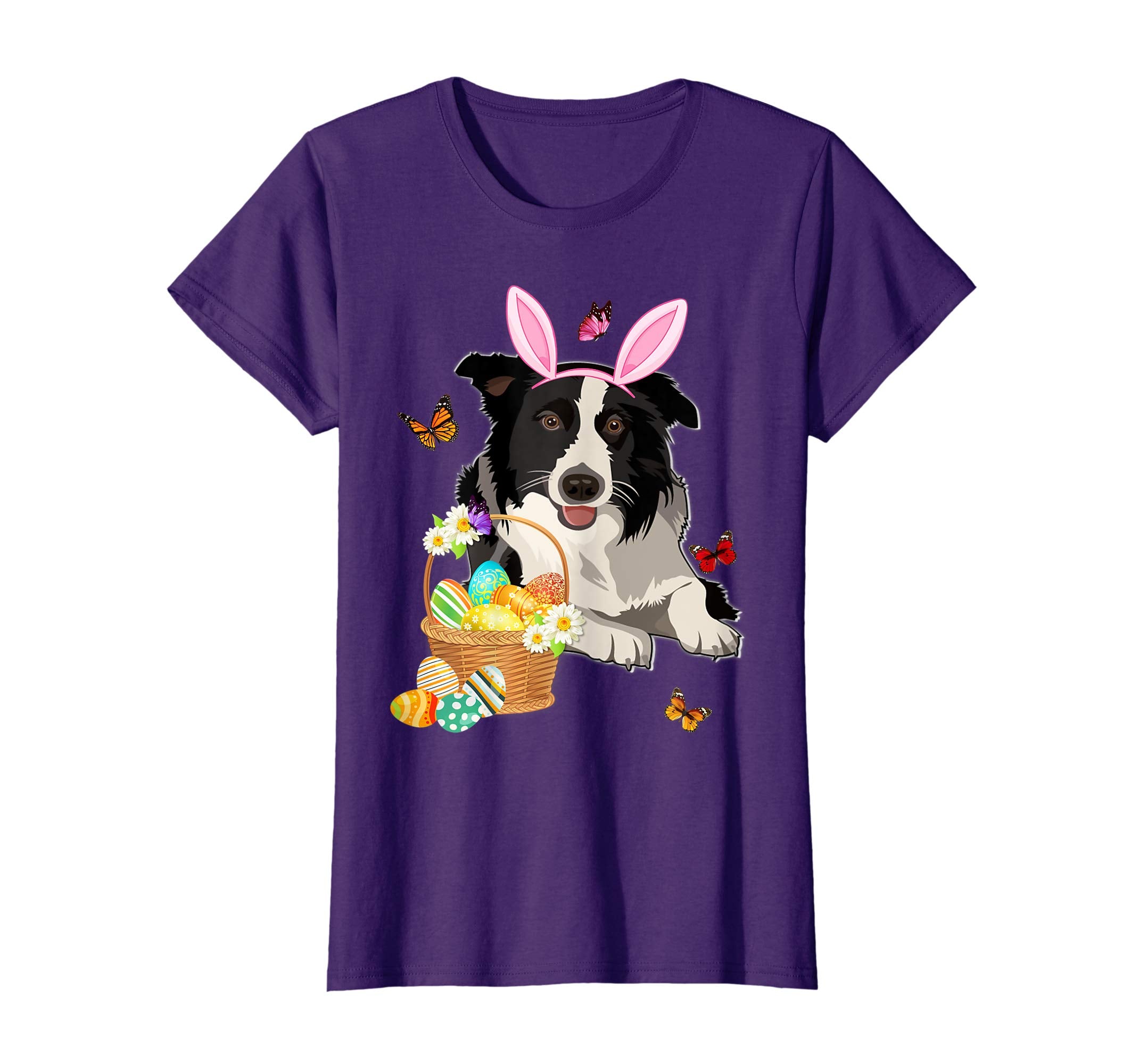 Border Collie Bunny Hat Rabbit Easter Eggs Shirt Happy Ea