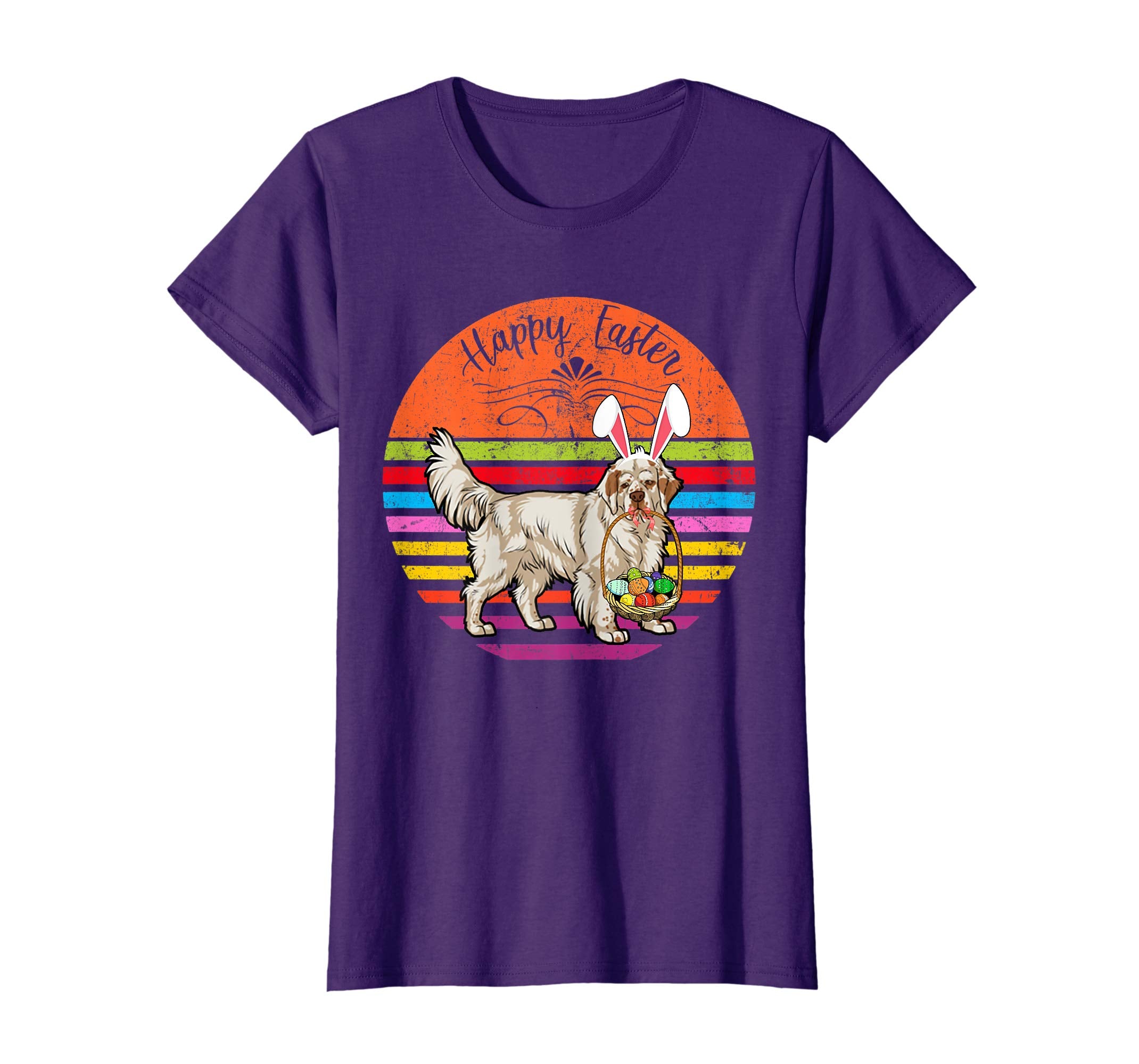 Cute Clumber Spaniel Dog With Bunny Hat Easter Eggs T Shirt