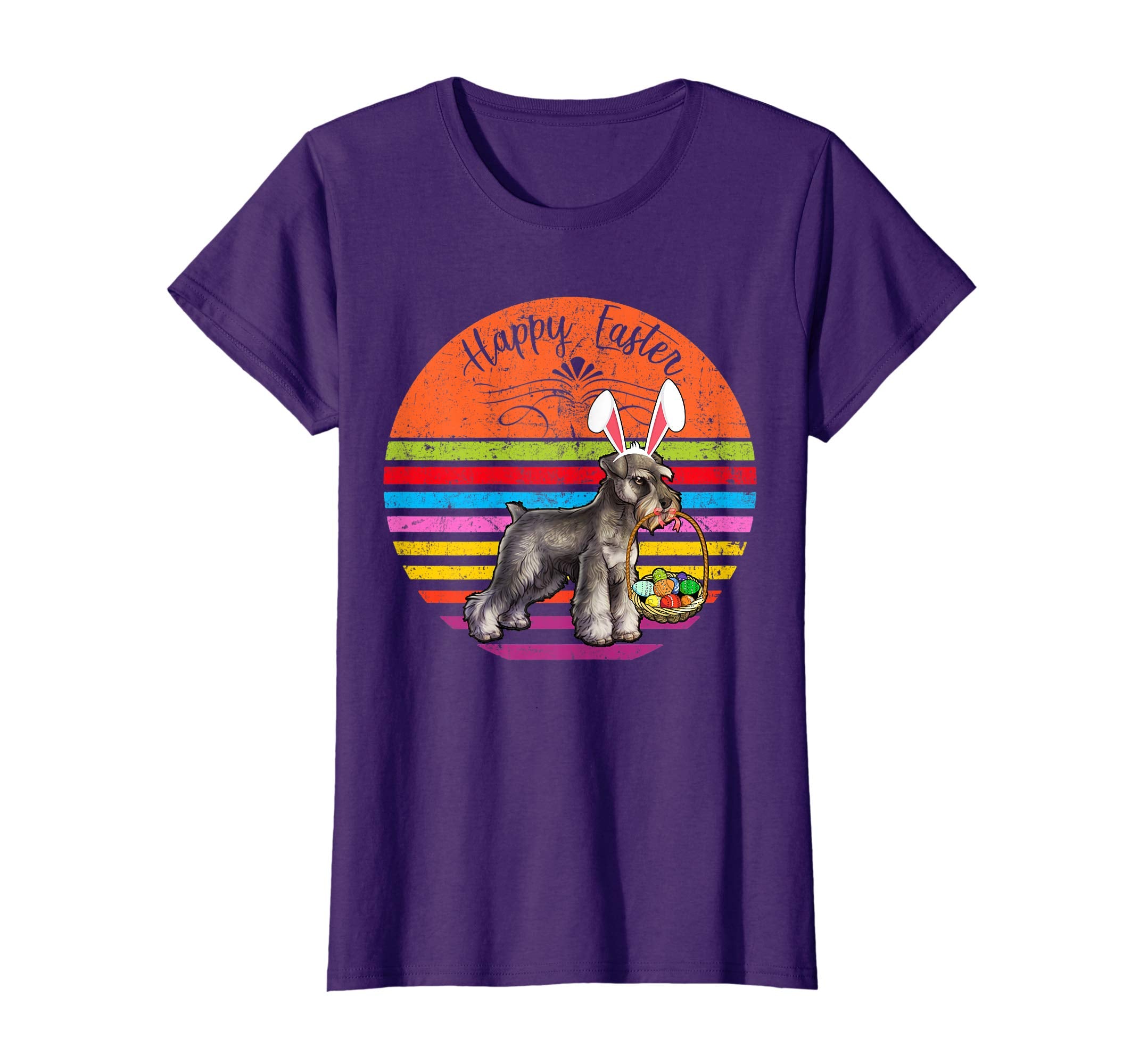 Vintage Miniature Schnauzer Dog Easter Eggs Basket T Shirt