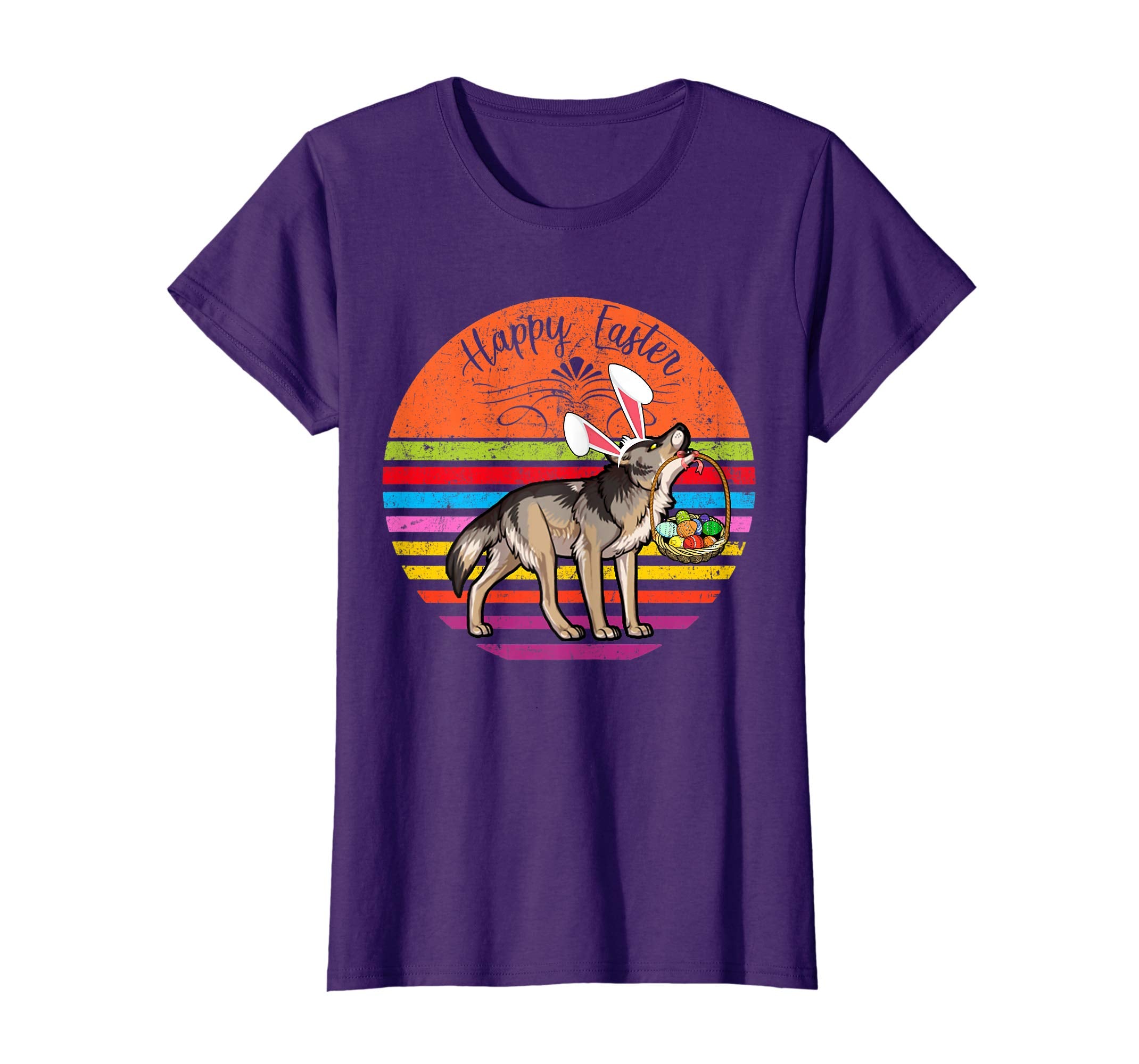 Cute Wolf Dog With Bunny Hat Happy Easter Eggs T Shirt