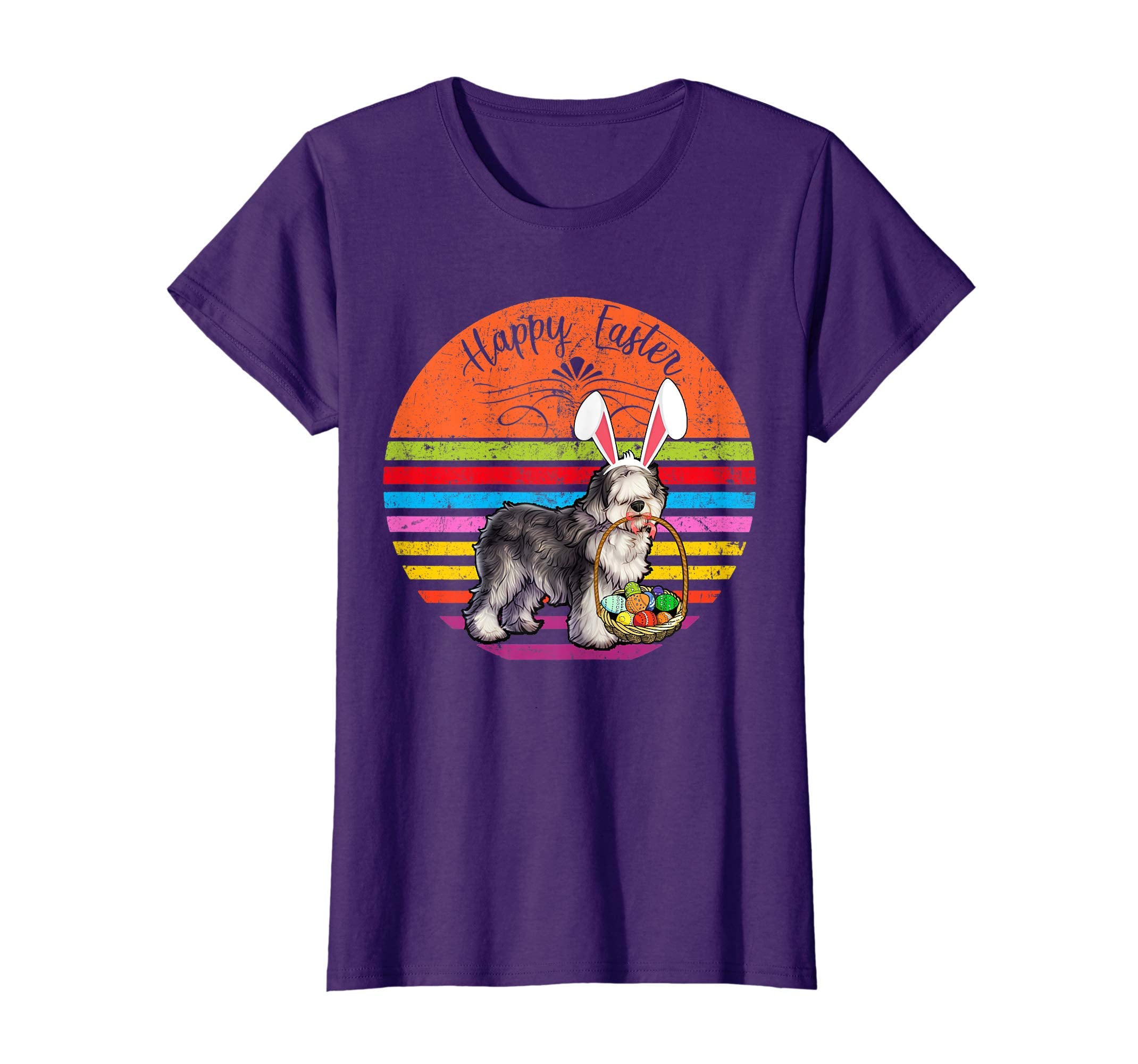 Vintage Olde English Sheepdog Dog Easter Eggs Basket T Shirt