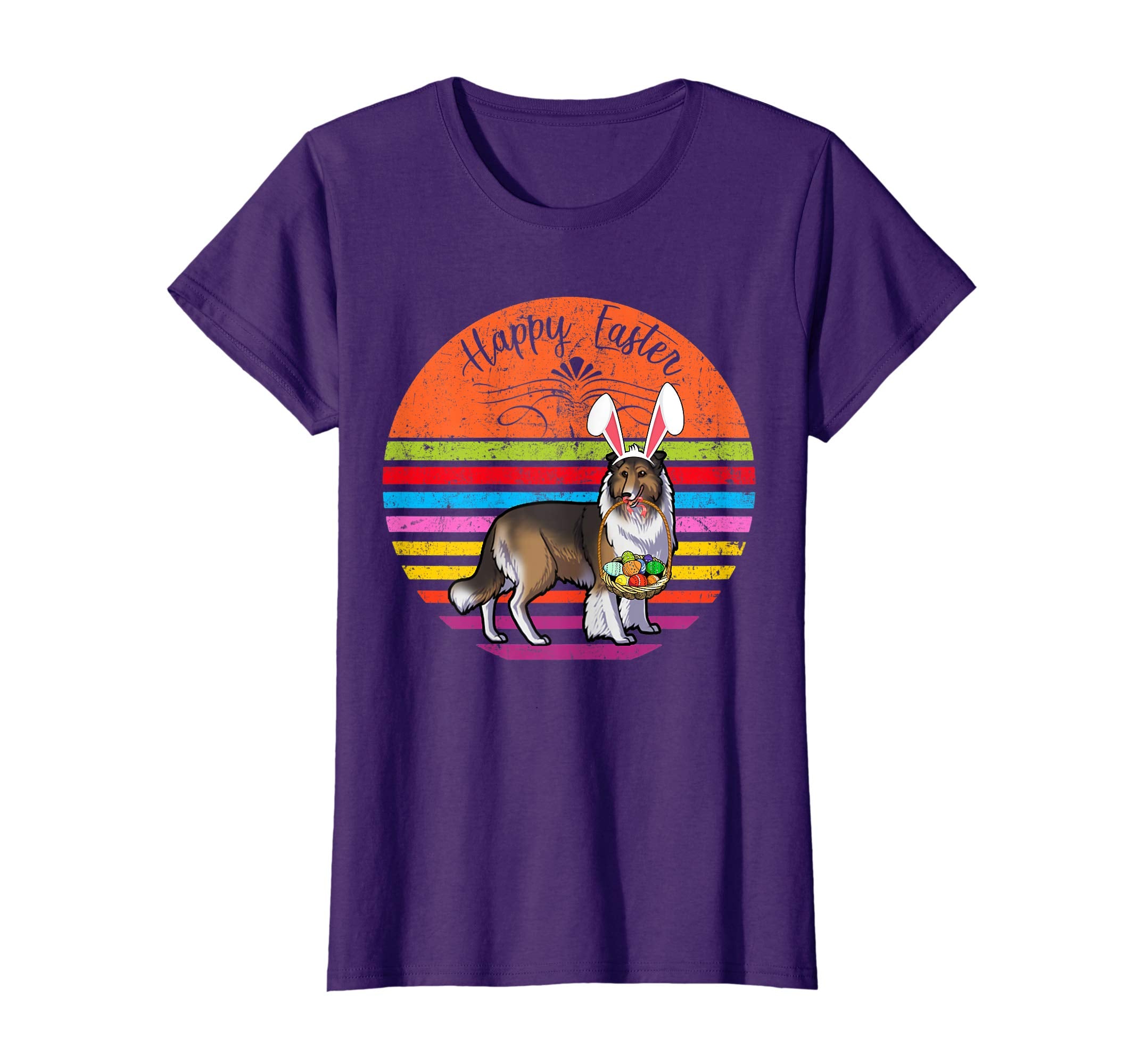 Cute Collie Dog With Bunny Hat Happy Easter Eggs T Shirt