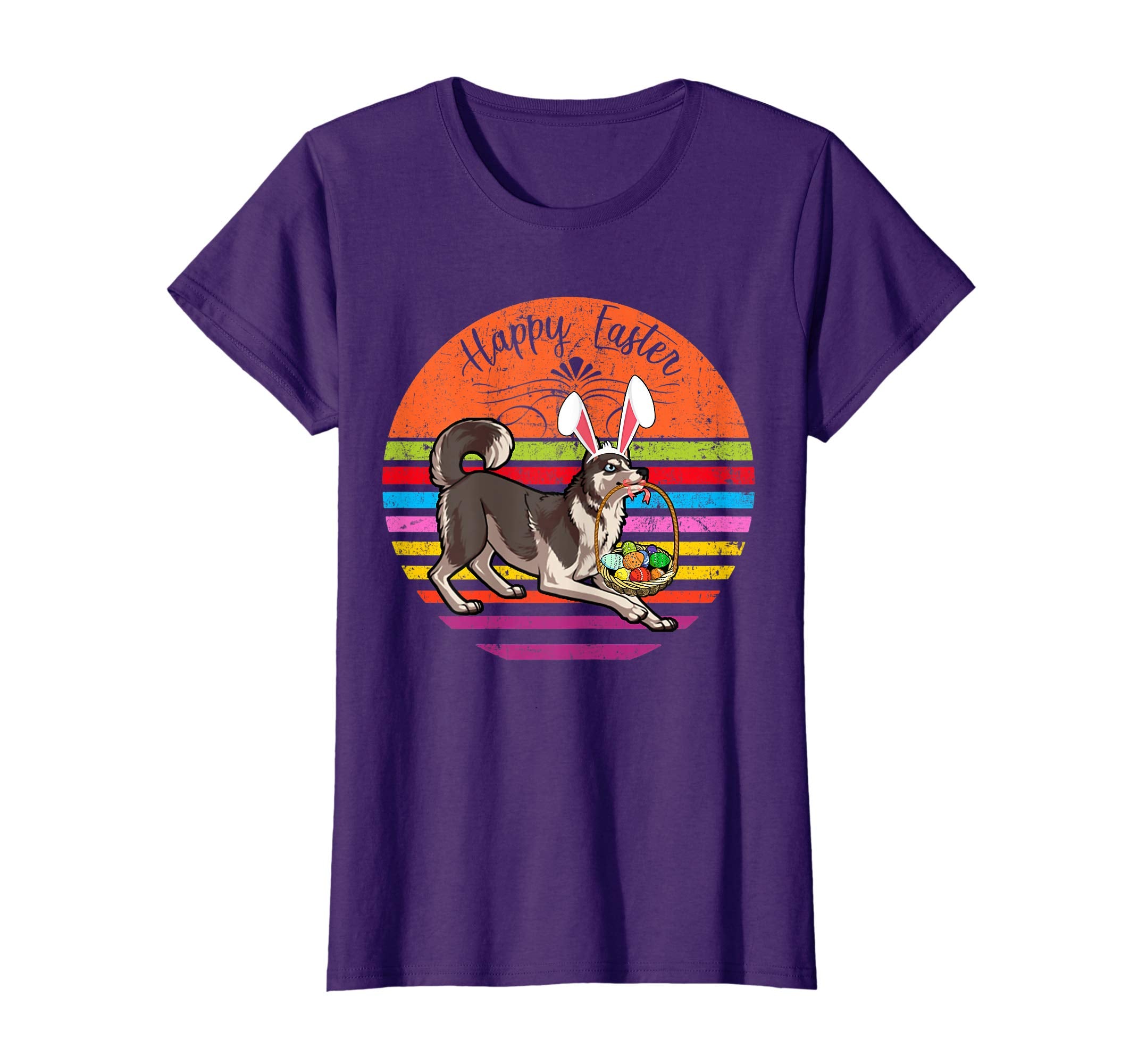 Cute Siberian Husky Dog With Bunny Hat Easter Eggs T Shirt