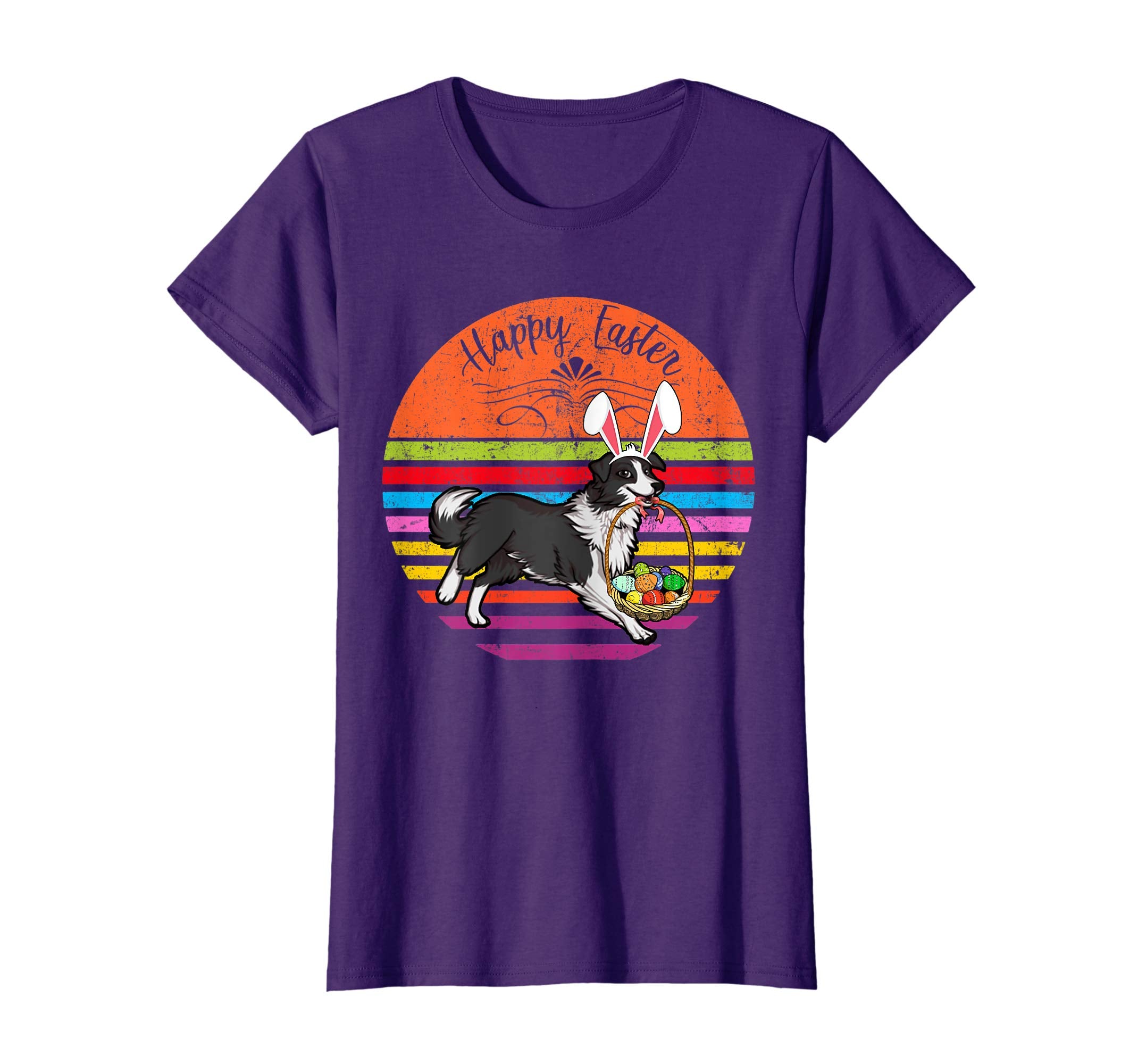 Cute Border Collie Dog With Bunny Hat Easter Eggs T Shirt