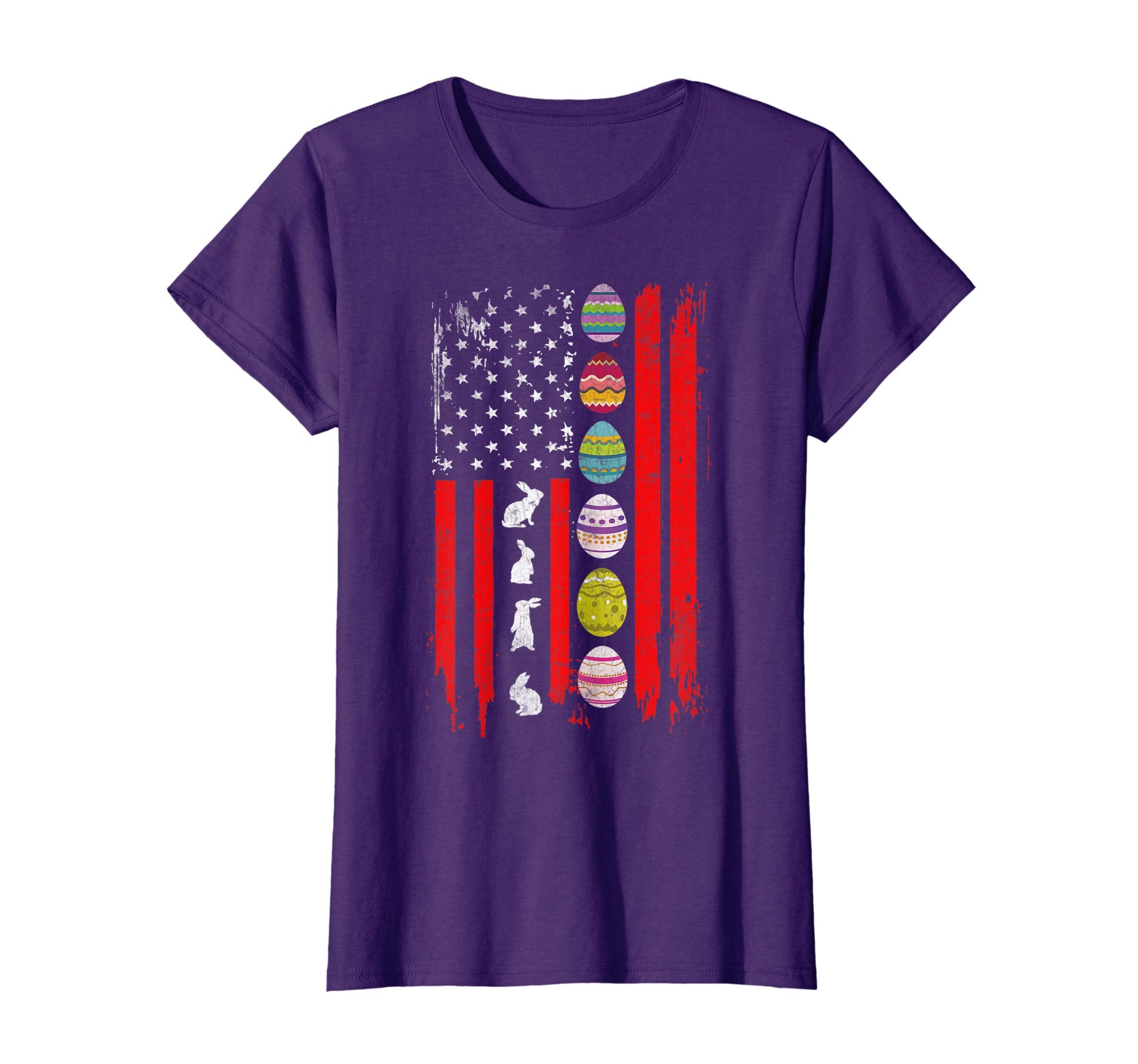 Easter Bunny American Flag T-Shirt Colorful Easter Egg flag