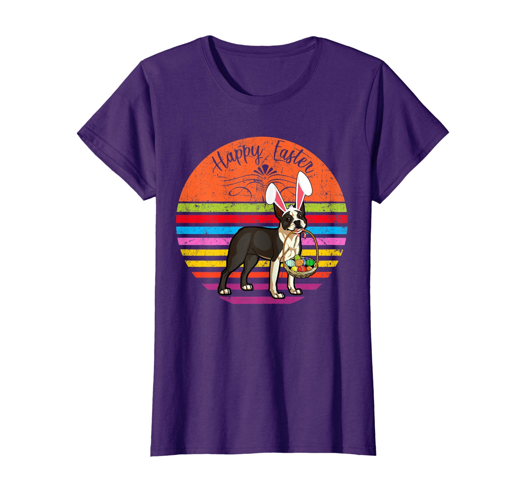 Cute Boston Terrier Dog With Bunny Hat Easter Eggs T Shirt