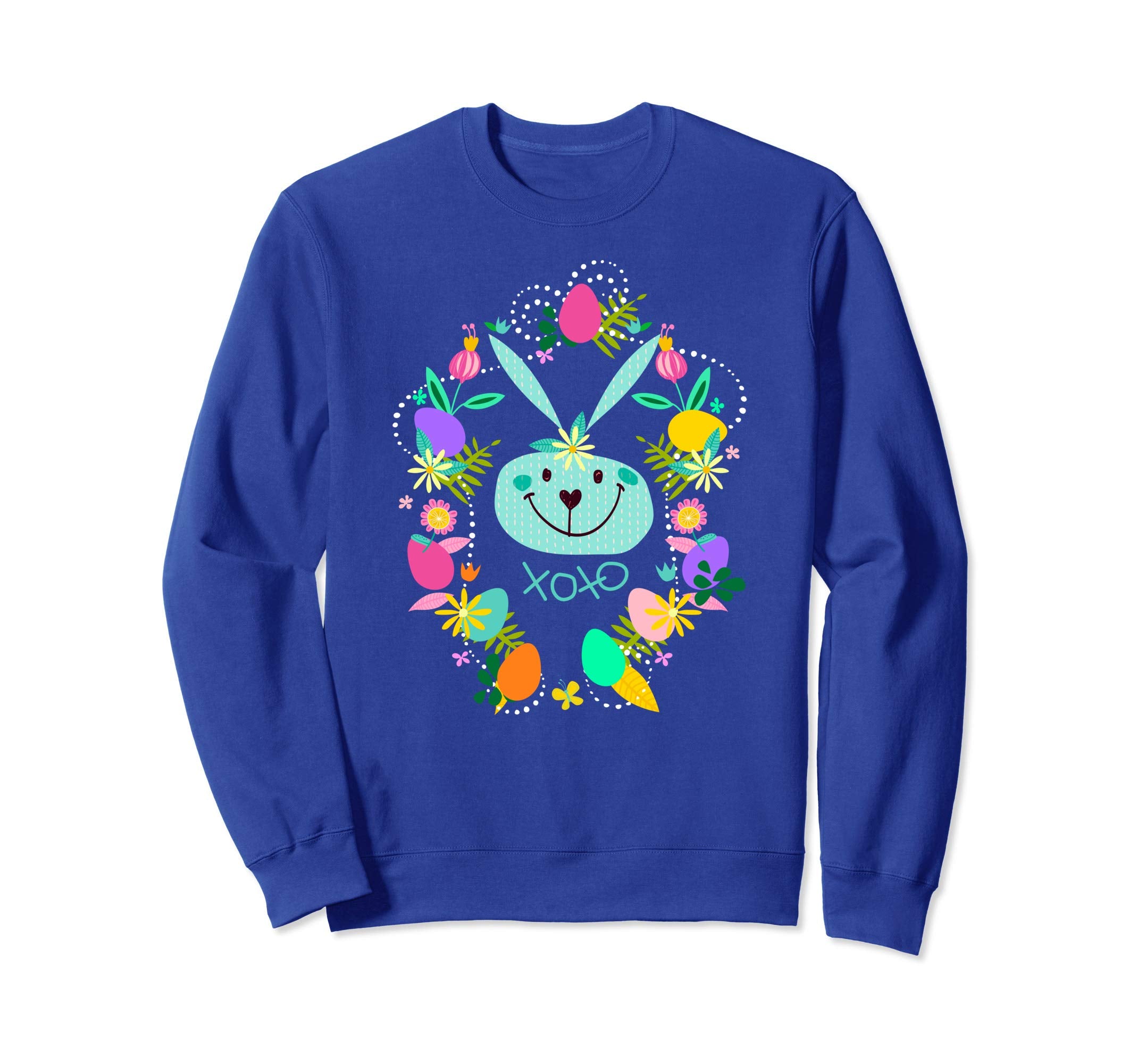 Cute Easter Sweatshirt Eggs Bunny Spring Flowers for Women