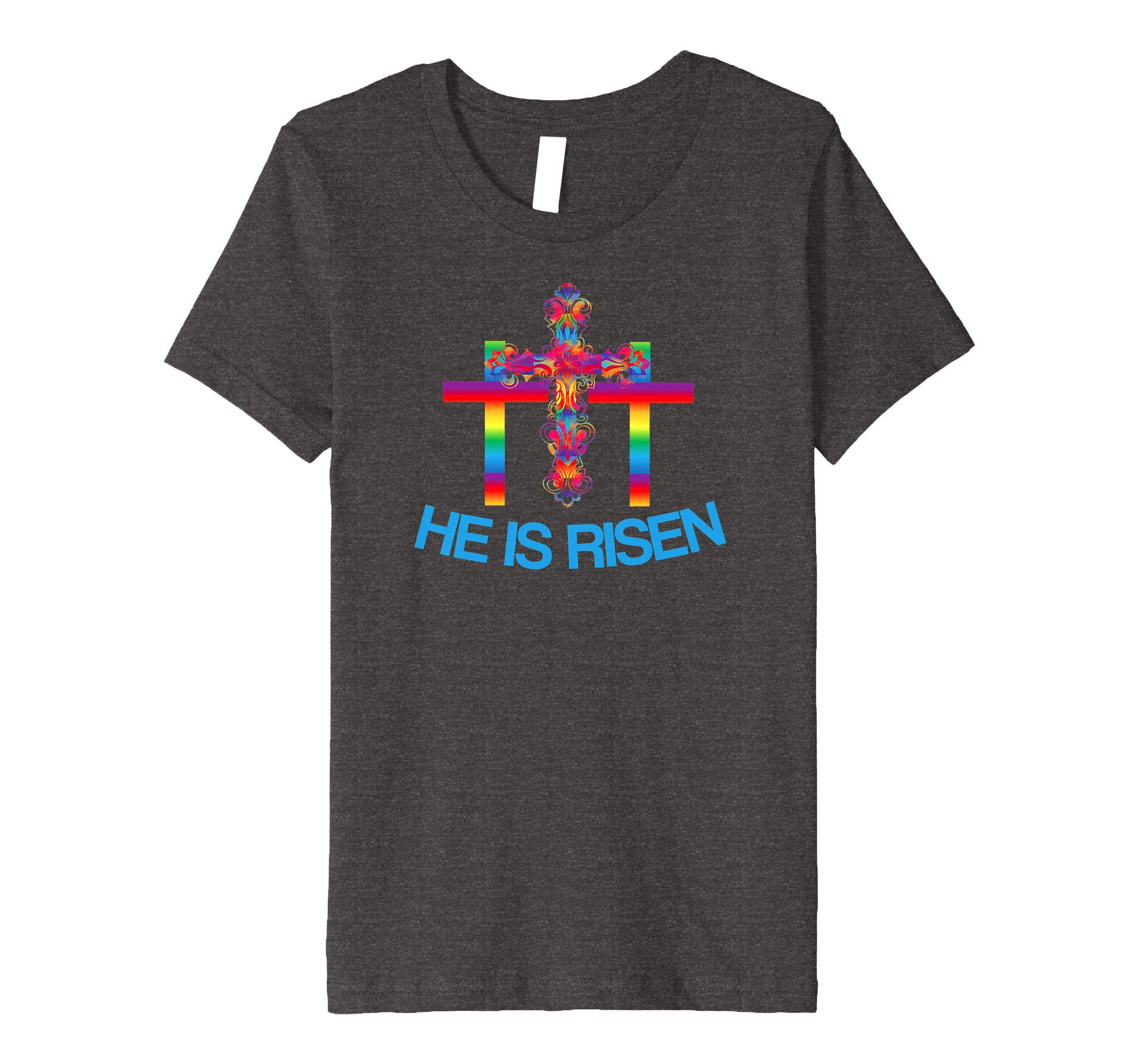 Christian Easter T Shirt Colorful Rainbow Cross-He Is Risen